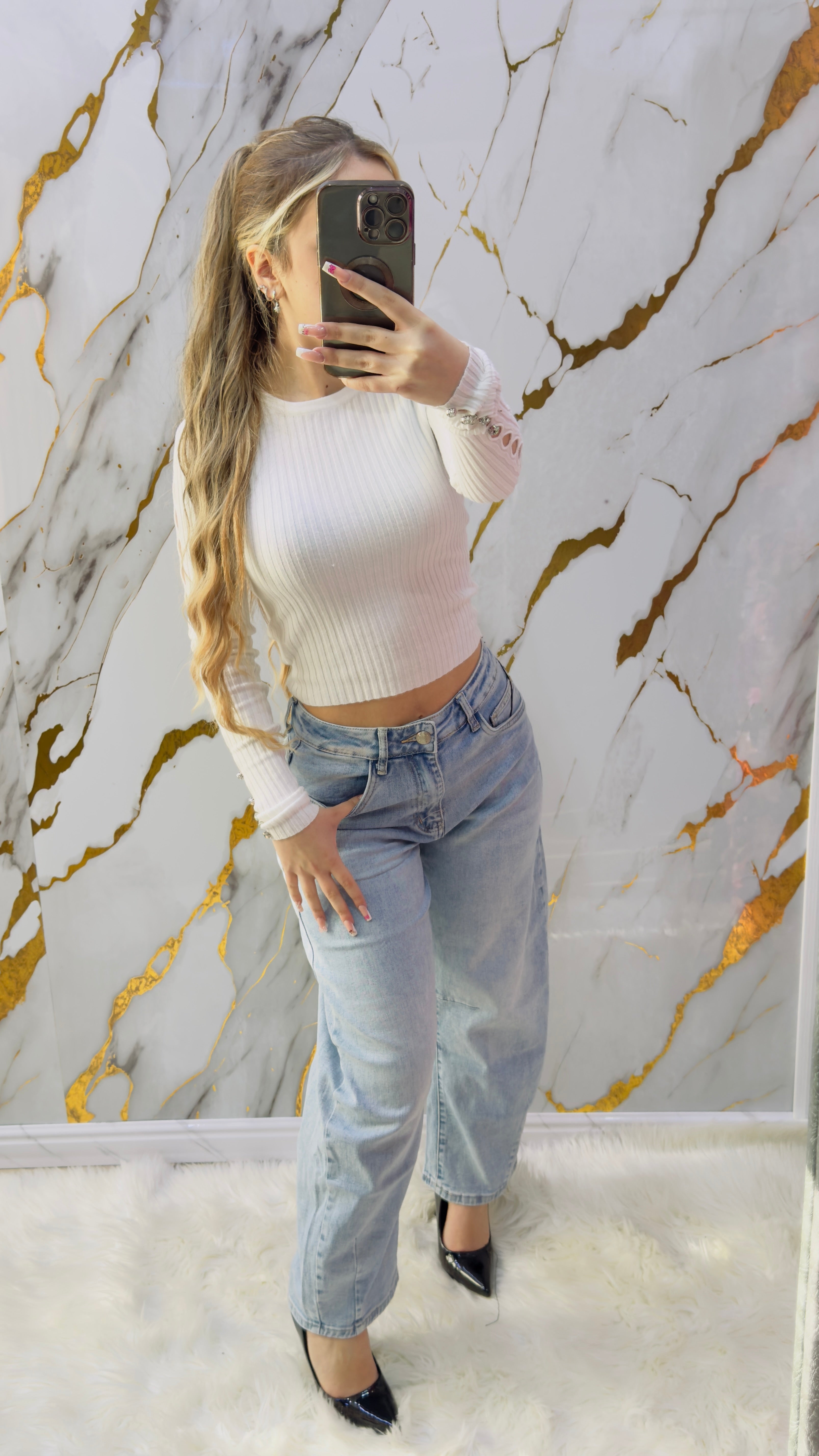 Jeans balloon Top blu chiaro elasticizzato