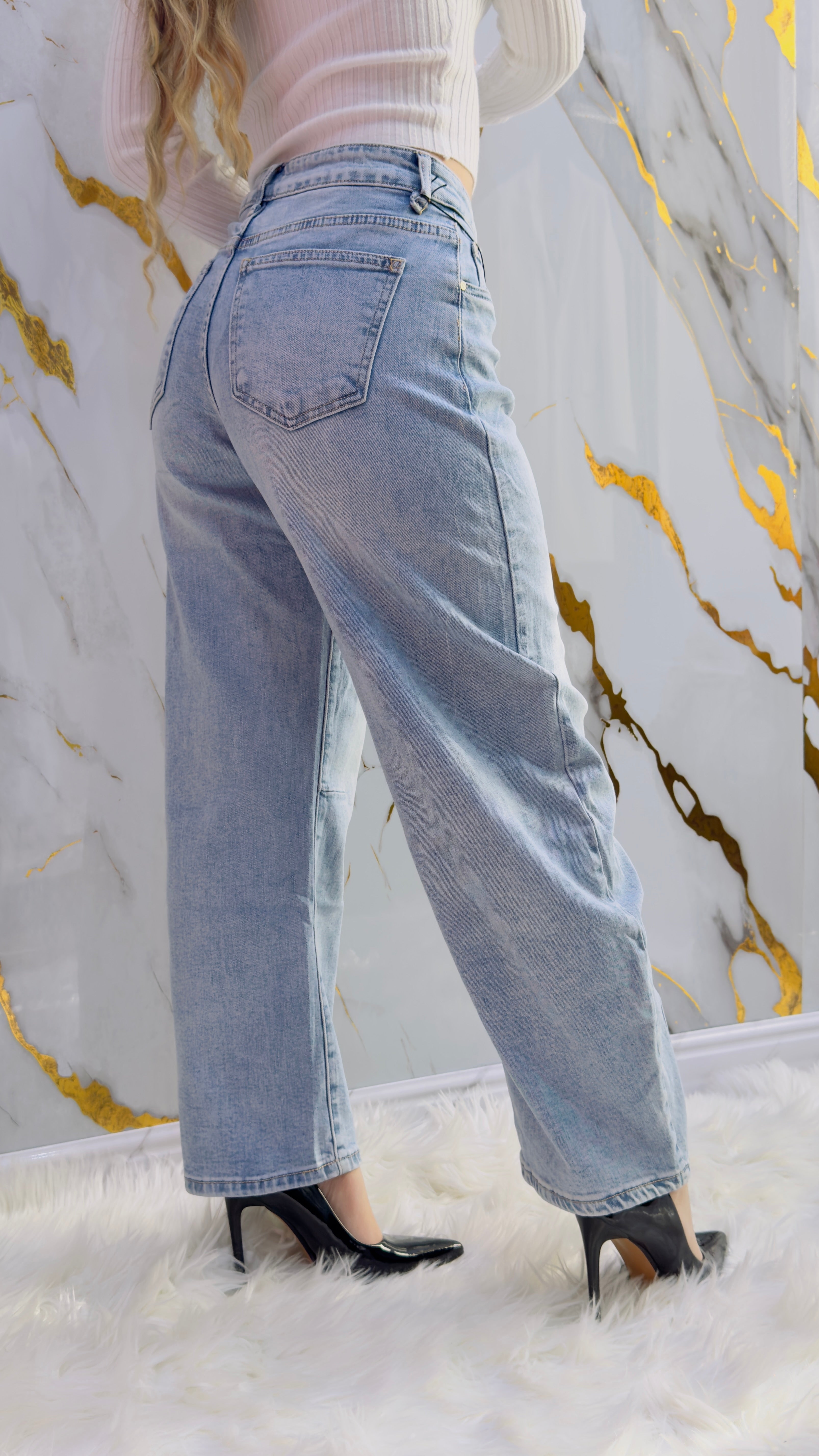 Jeans balloon Top blu chiaro elasticizzato