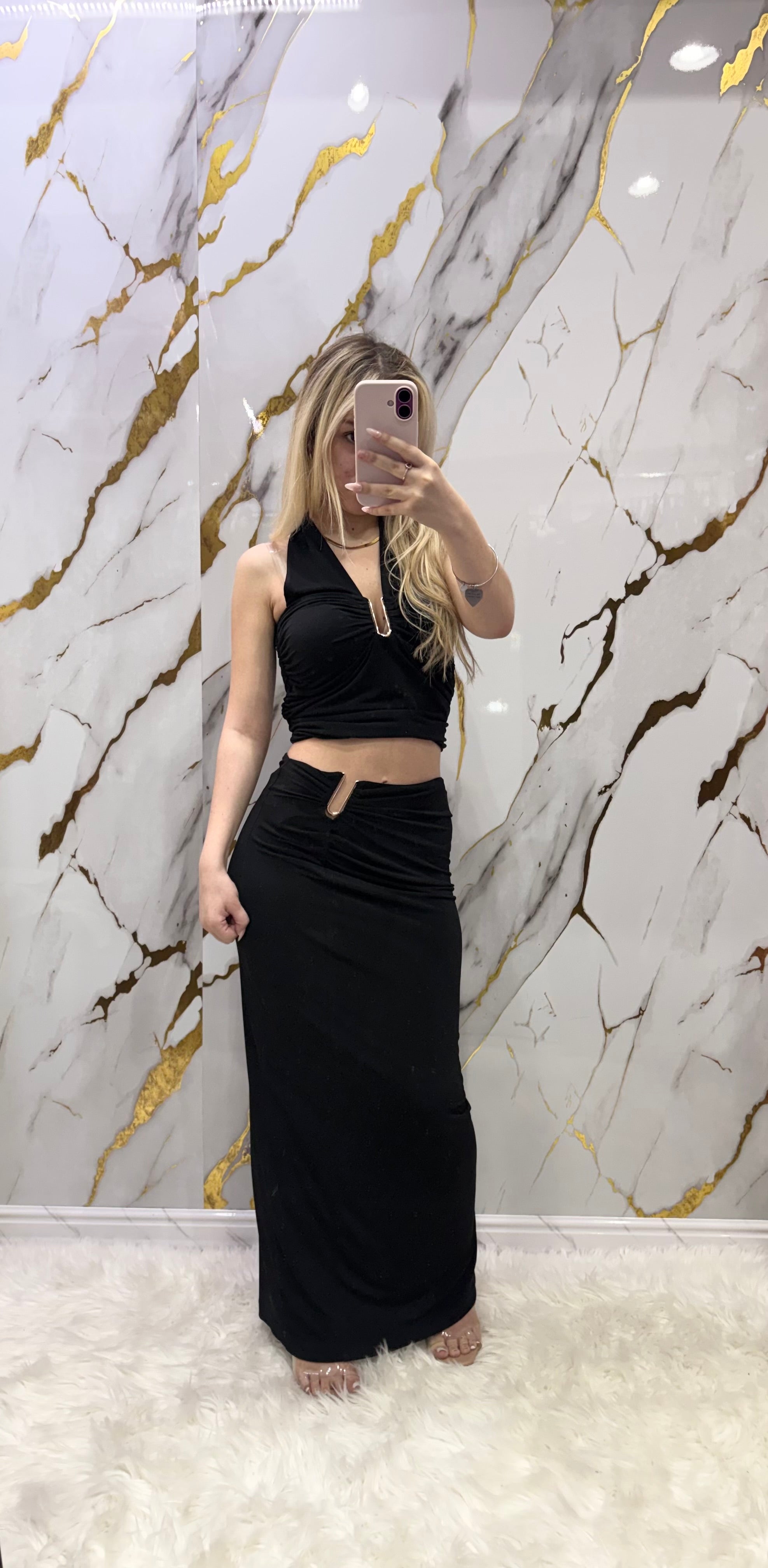Coordinato pdk top e gonna lunga in tessuto elasticizzato
