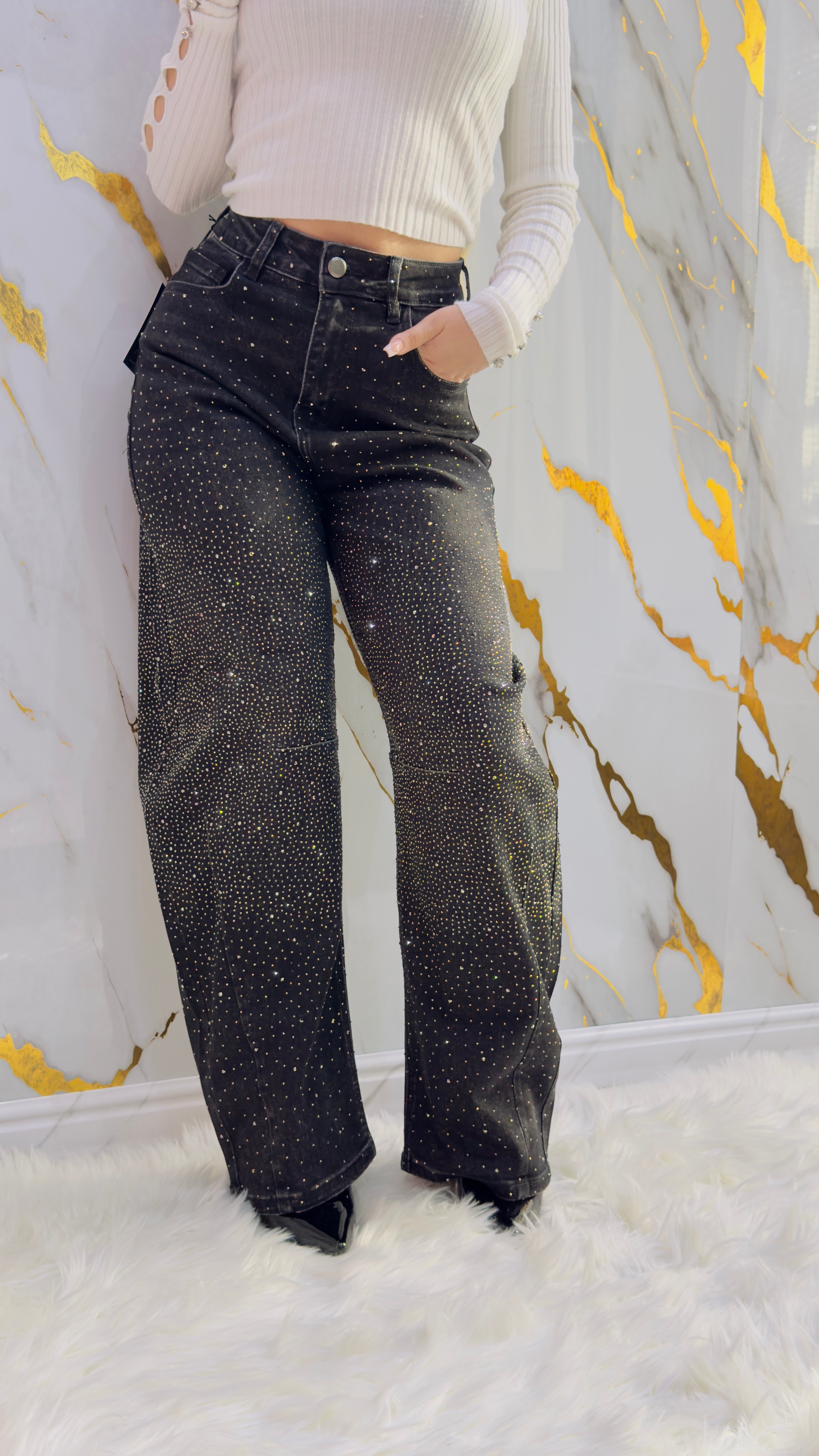 Jeans balloon Top elasticizzato con applicazioni