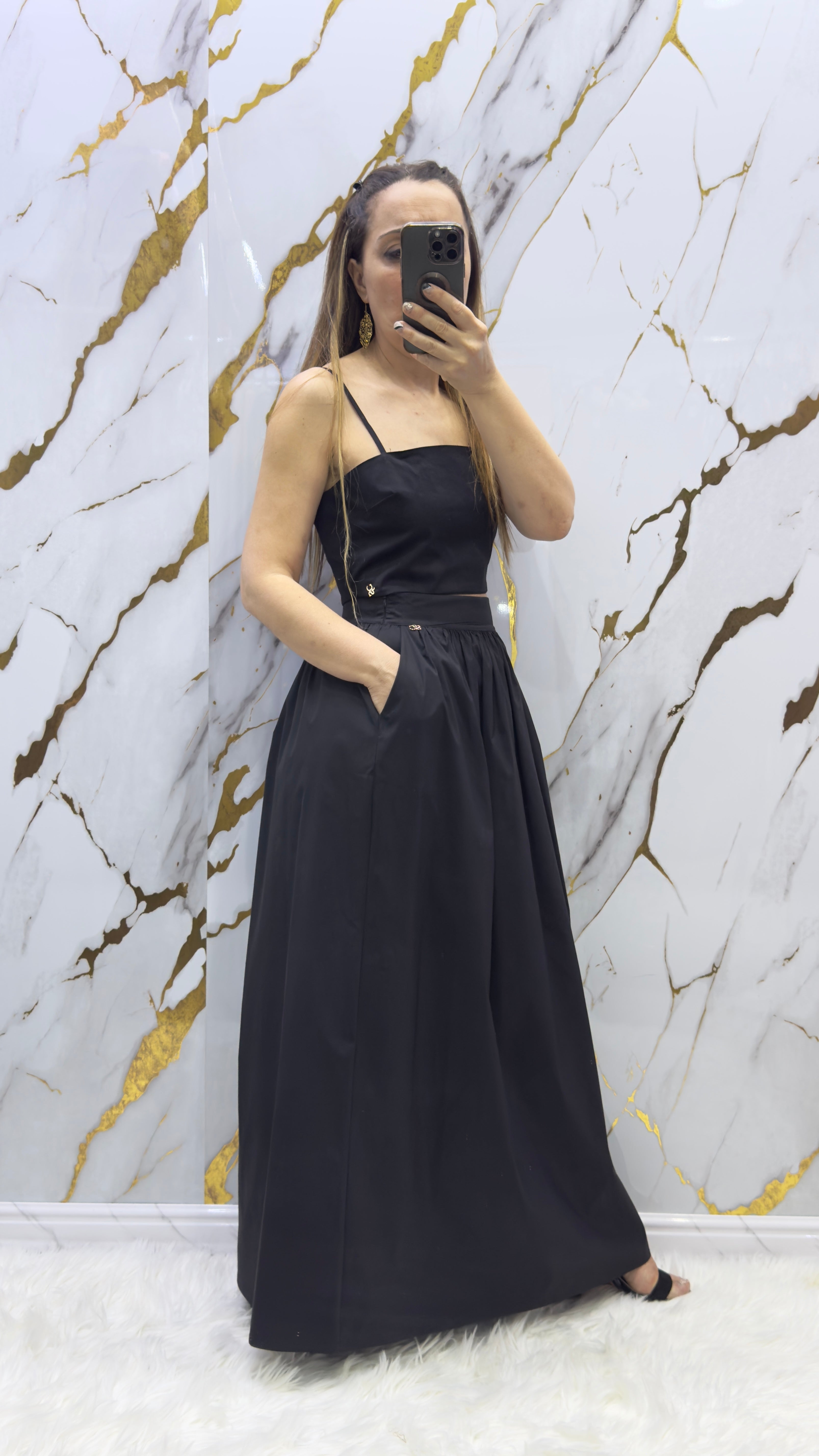 Coordinato Sarah Chole gonna lunga e top elasticizzato in cotone 100%