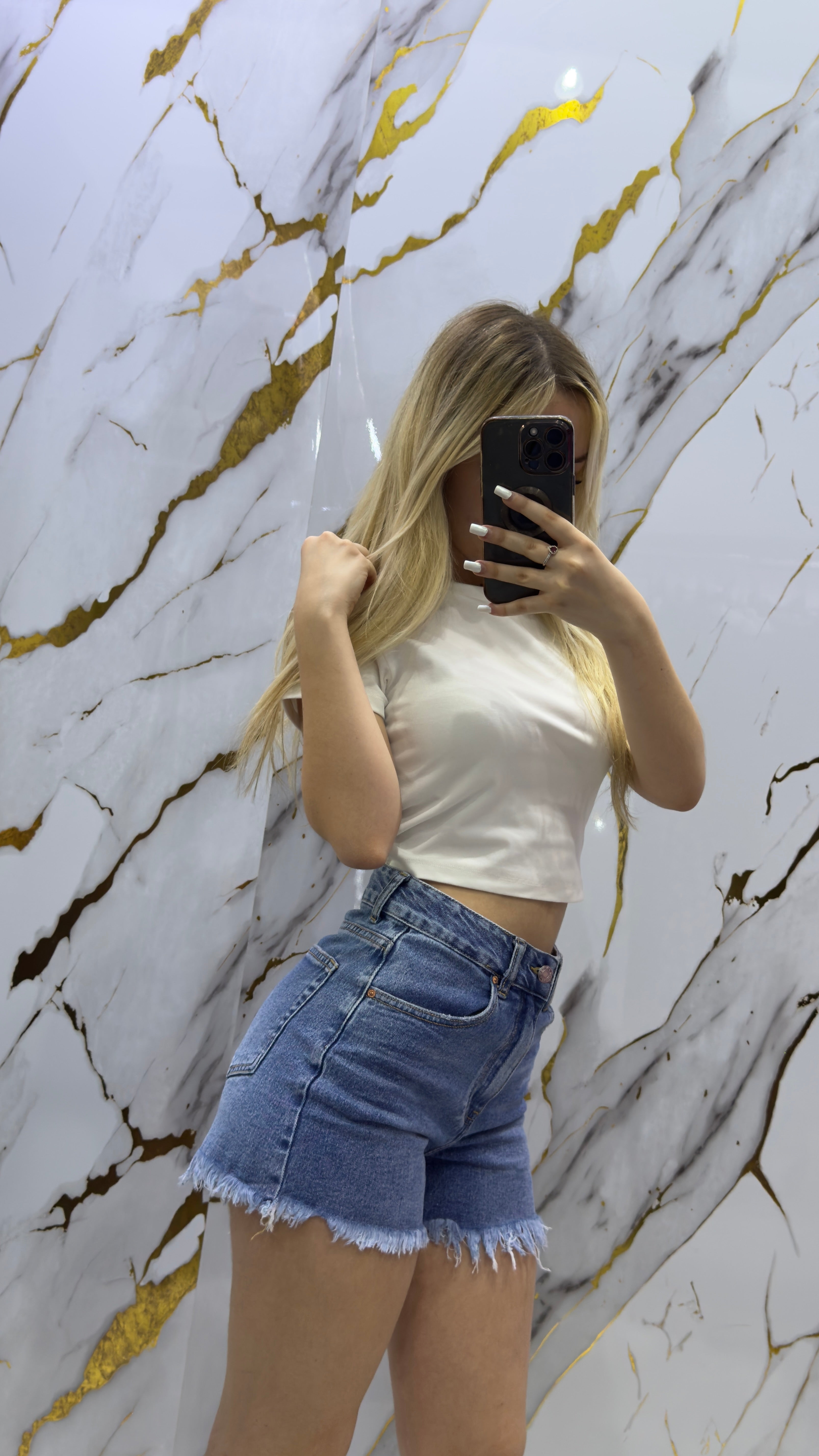 Shorts Top Denim elasticizzato frangiato