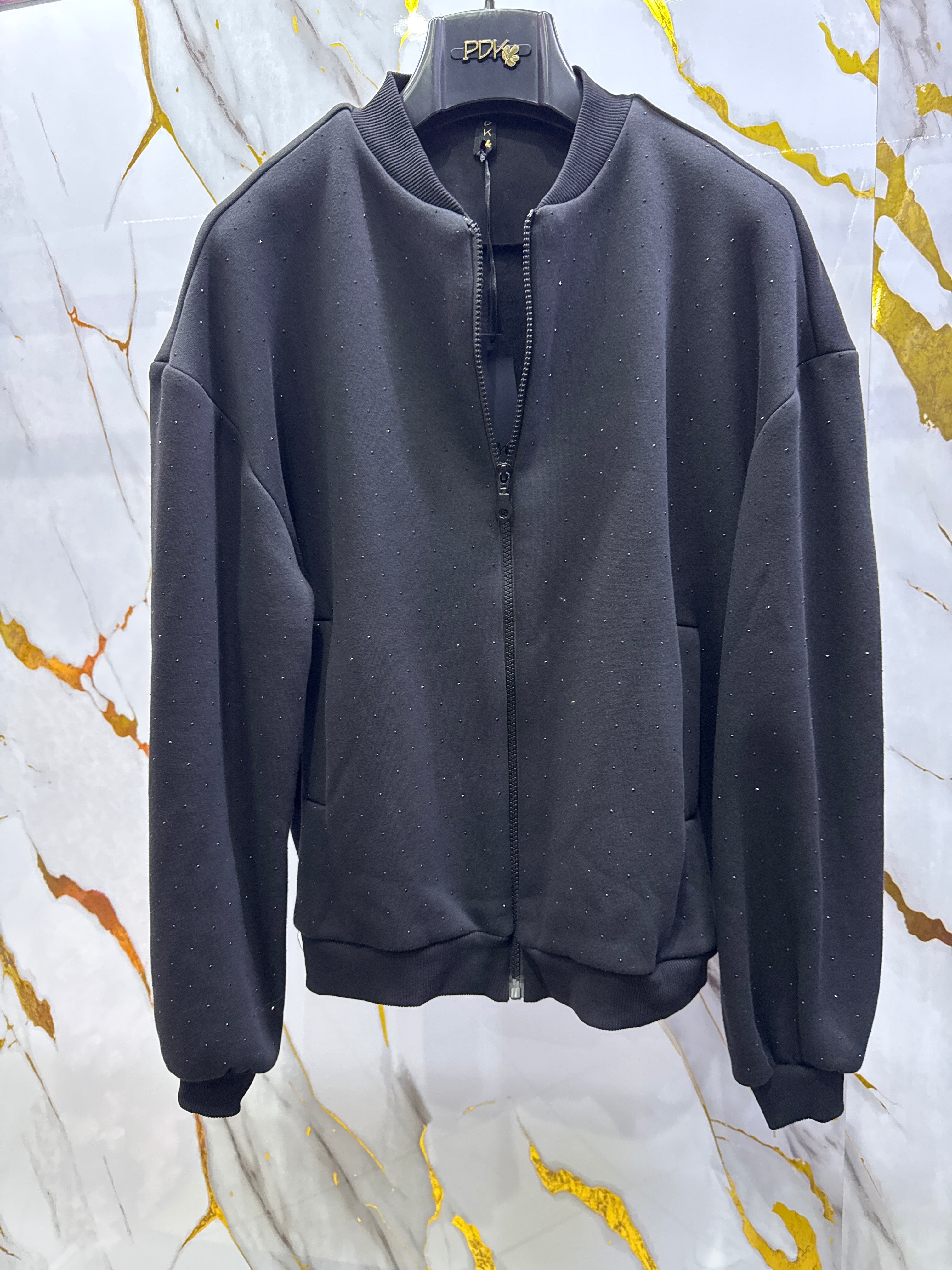 Giubbino/felpa con lampo e applicazioni strass oversize