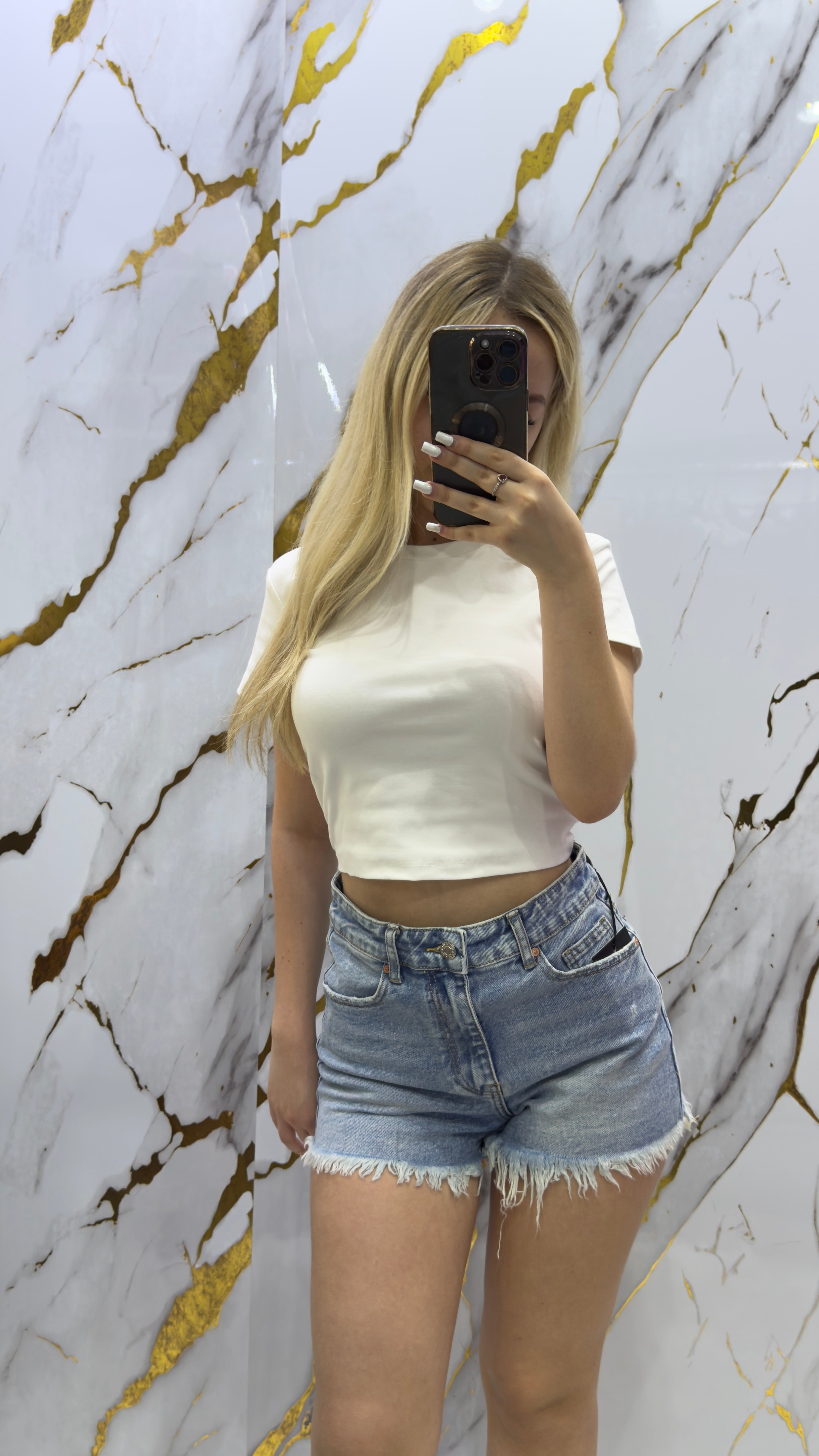 Shorts Top Denim elasticizzato frangiato
