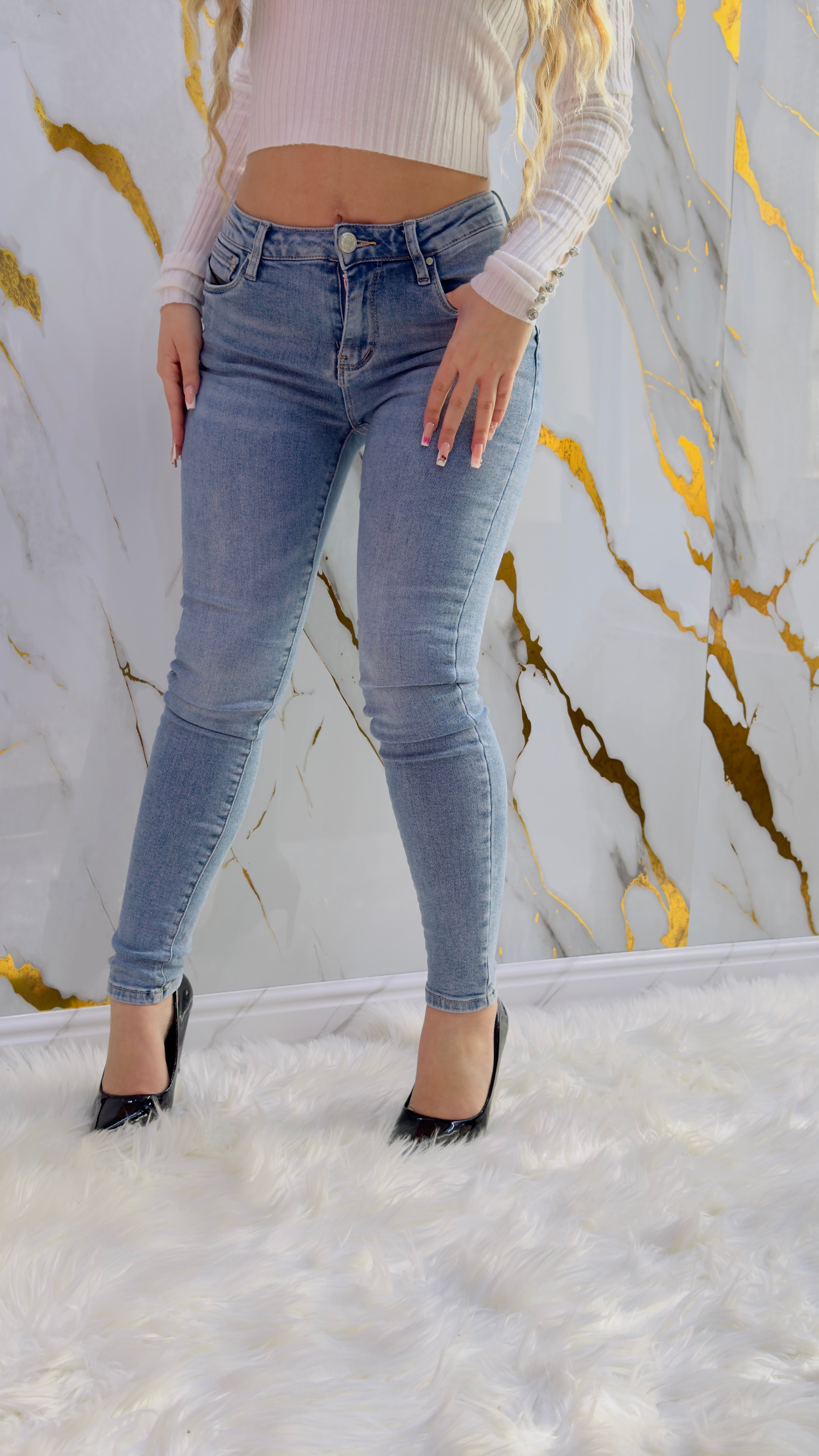 Jeans skinny top push up elasticizzato blu chiaro