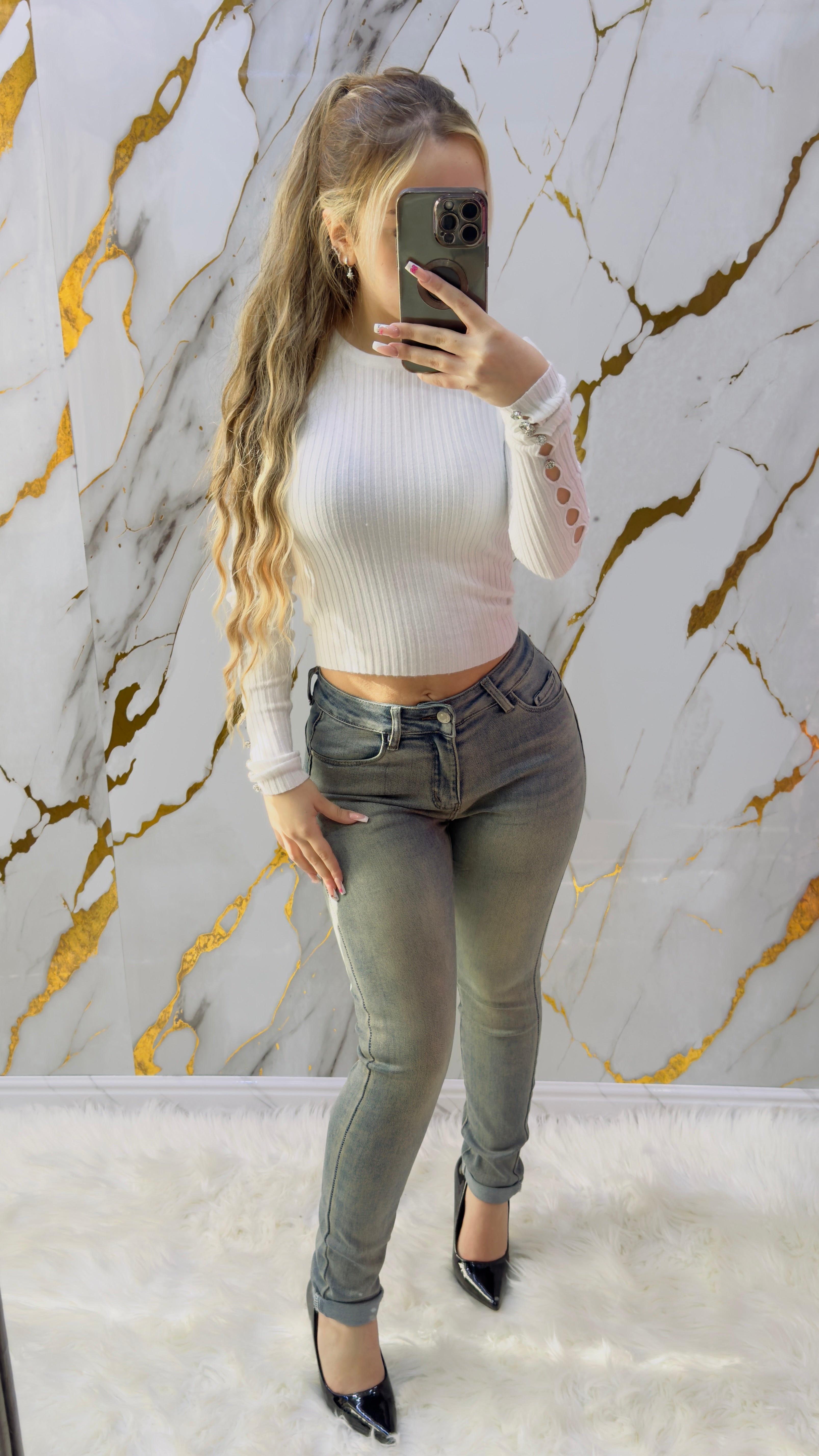 Jeans skinny top push up elasticizzato colore beige