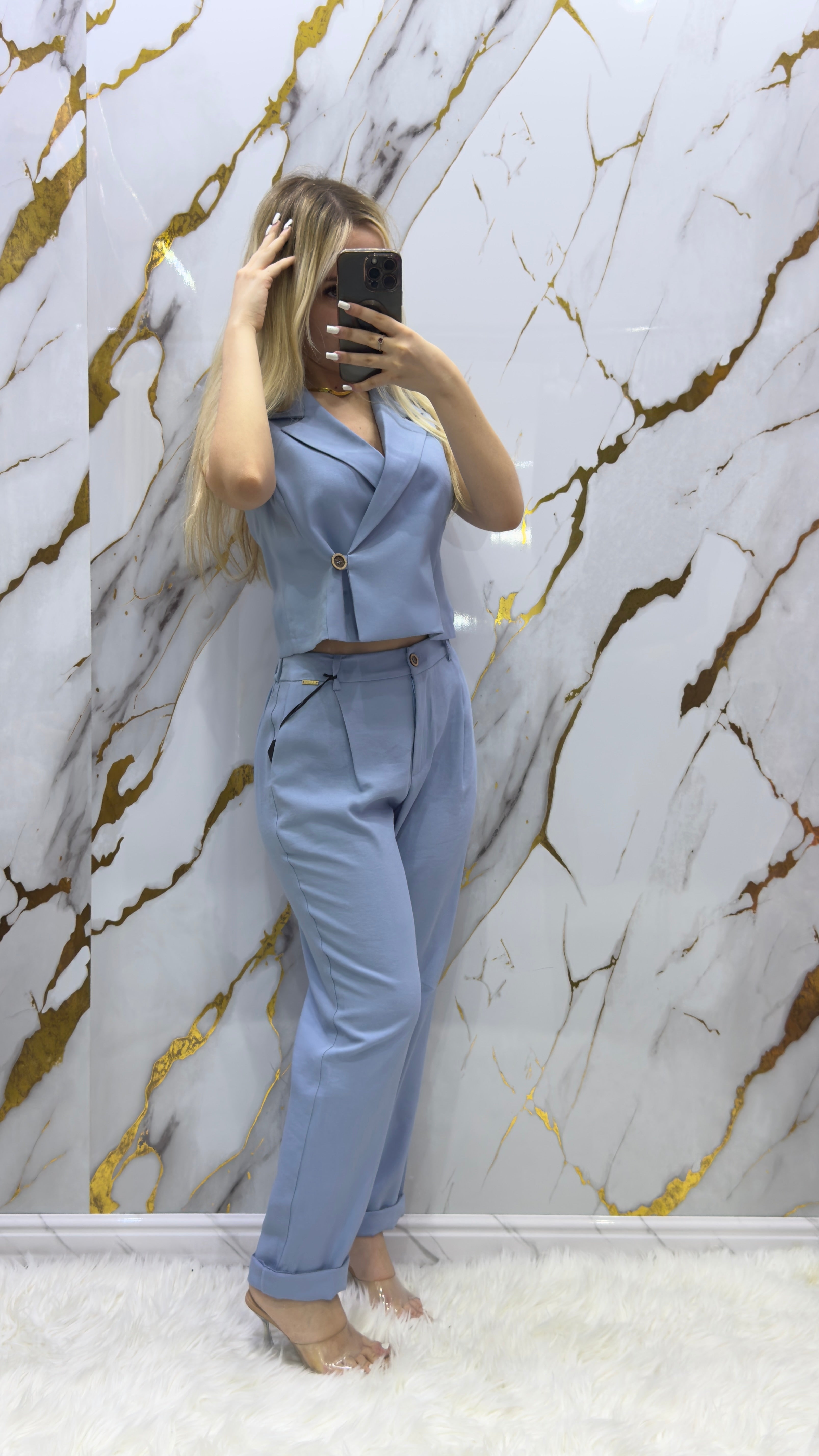 Coordinato Pdk pantalone a sigaretta con gilet incrociato