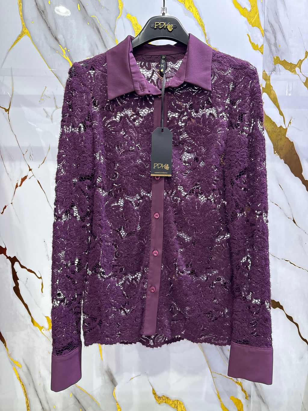 Camicia Pdk in macramé vellutato  e colletto in tessuto