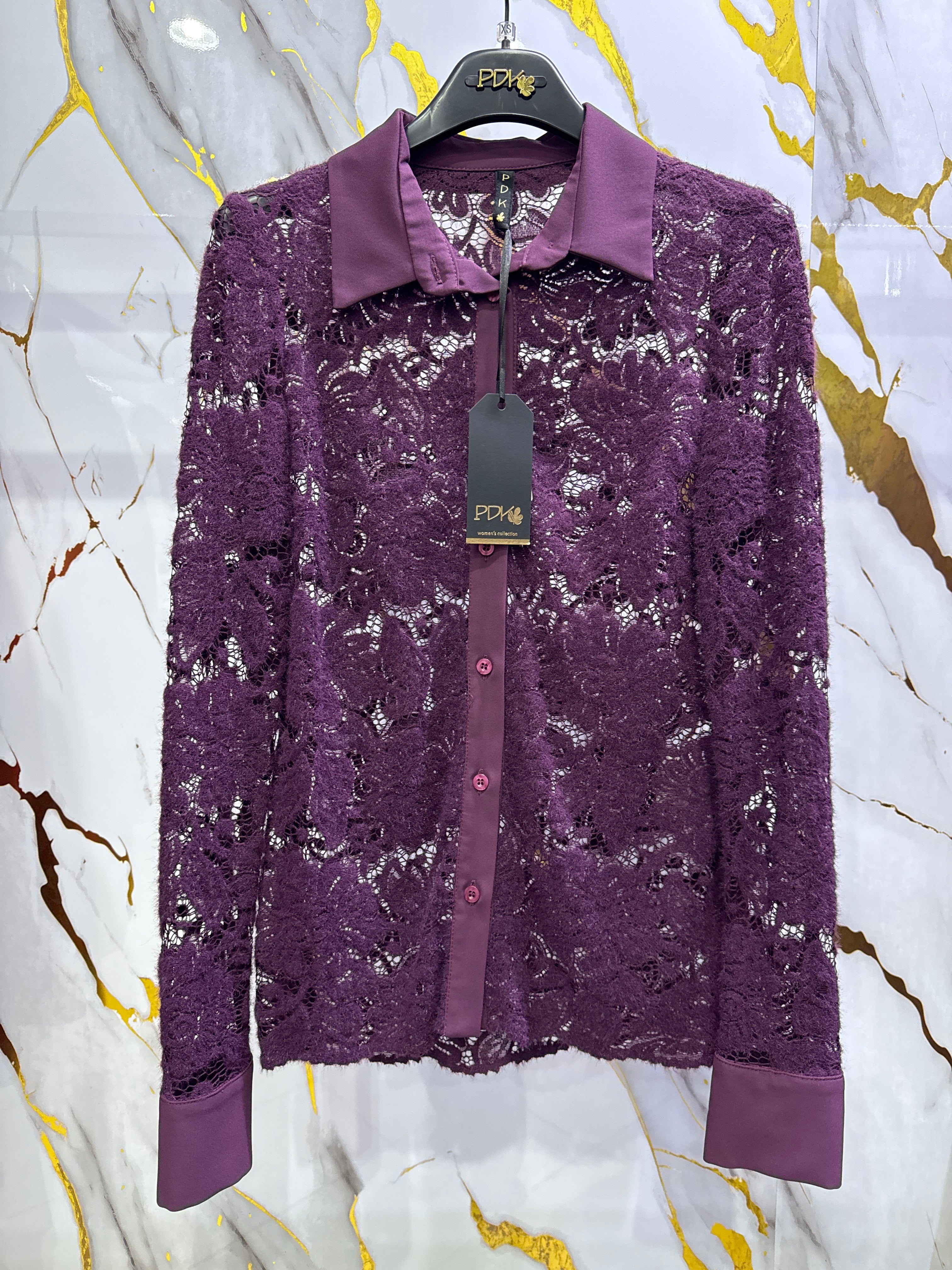 Camicia Pdk in macramé vellutato  e colletto in tessuto