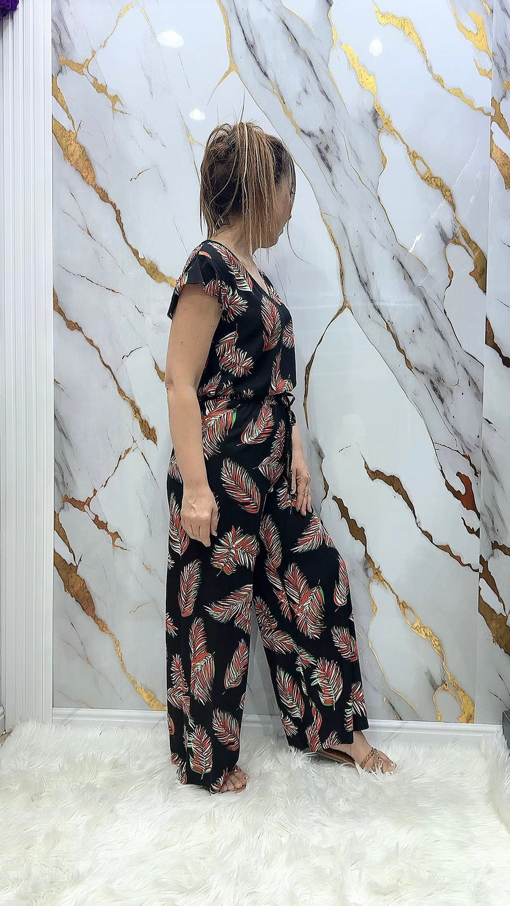 Coordinato fantasia Pdk blusa e pantalone a palazzo in lino