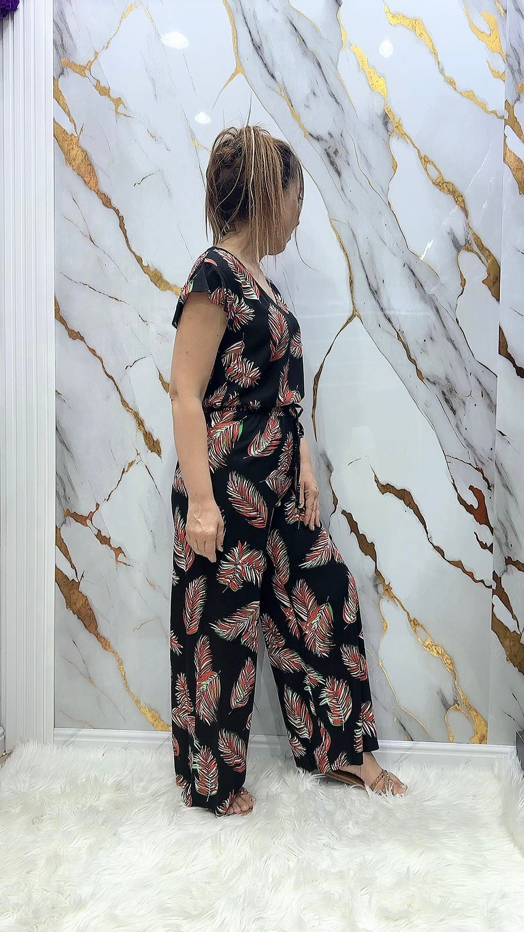 Coordinato fantasia Pdk blusa e pantalone a palazzo in lino