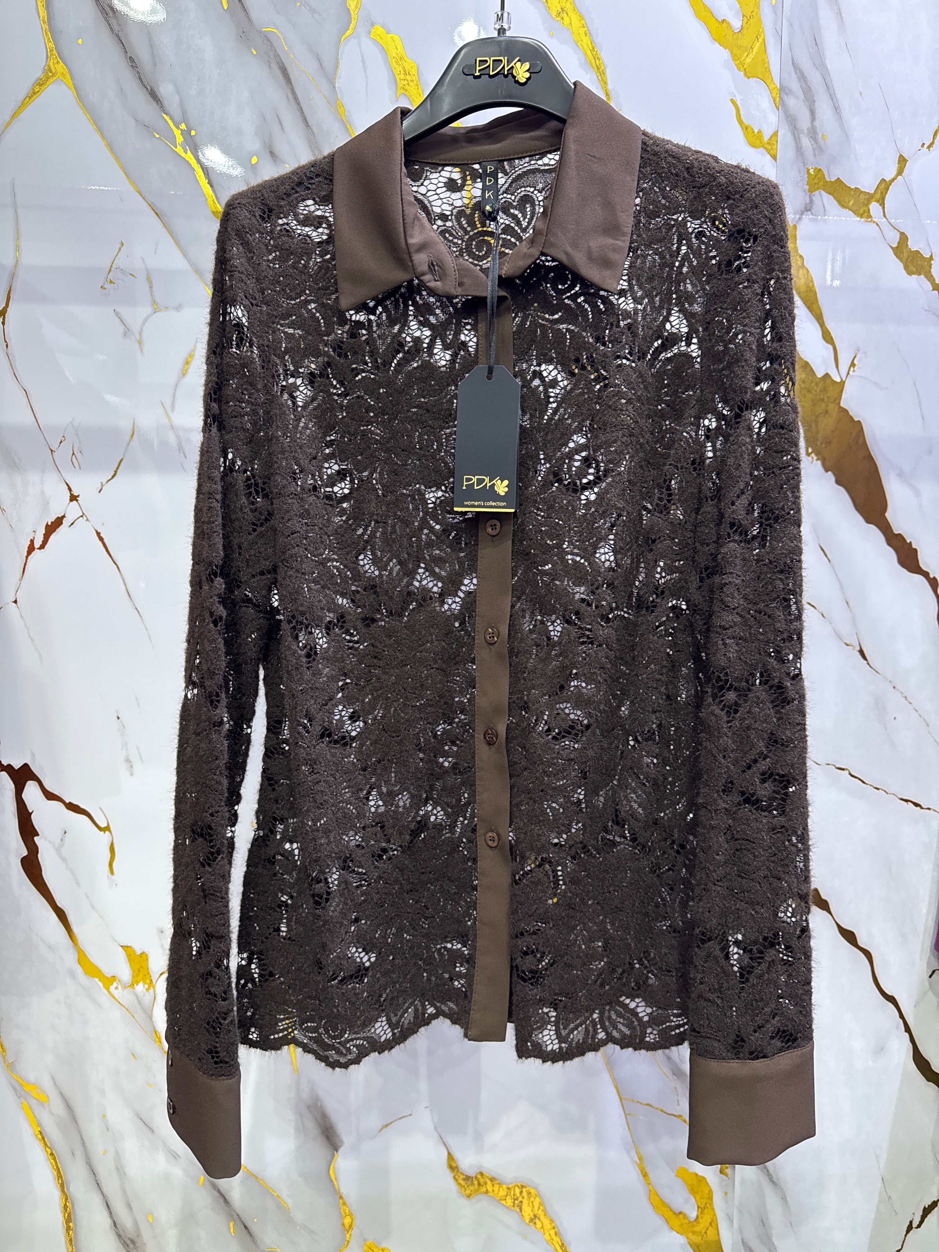 Camicia Pdk in macramé vellutato  e colletto in tessuto