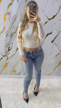 Jeans skinny top push up elasticizzato blu chiaro