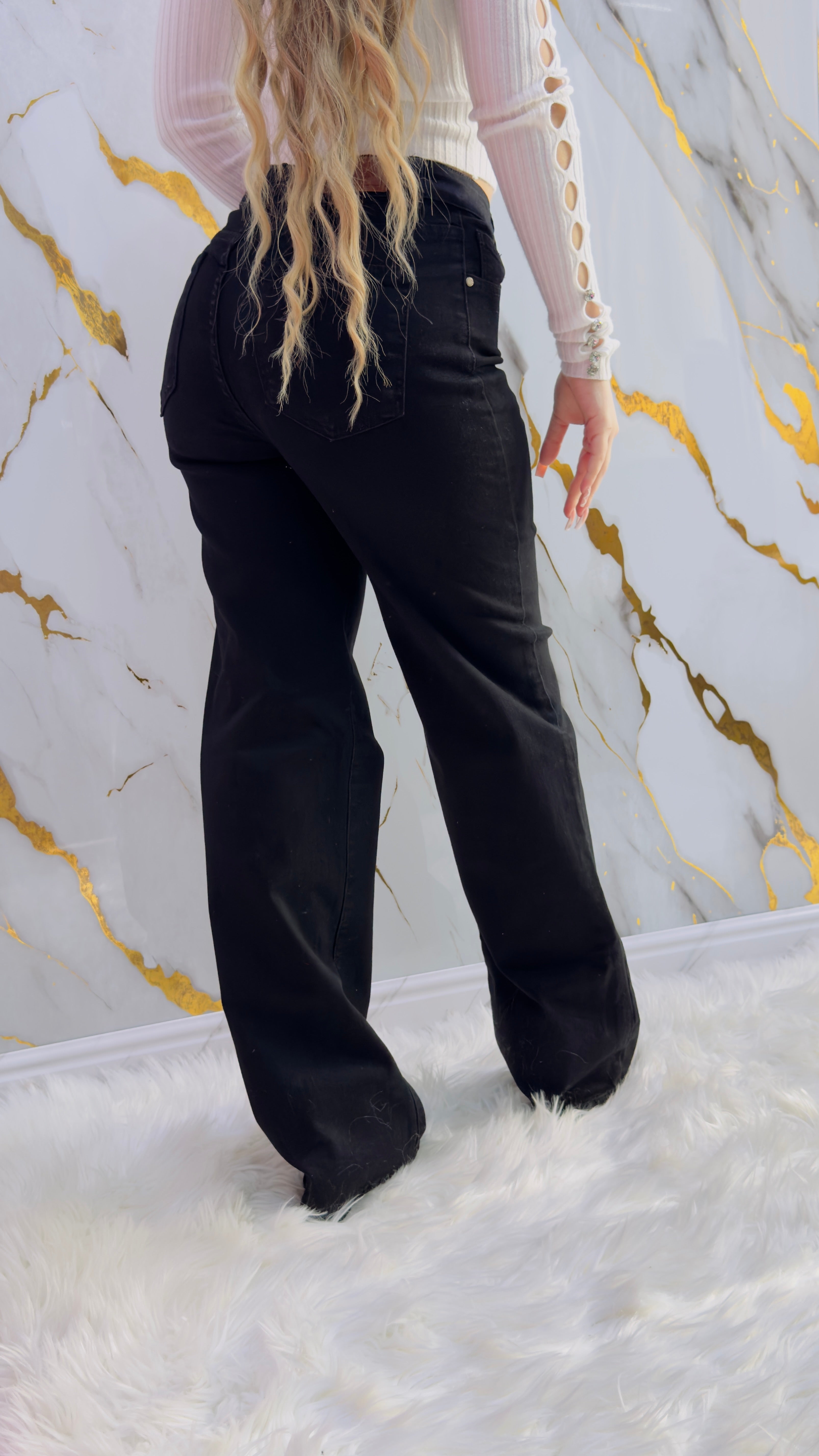 Jeans a palazzo Isi elasticizzato nero