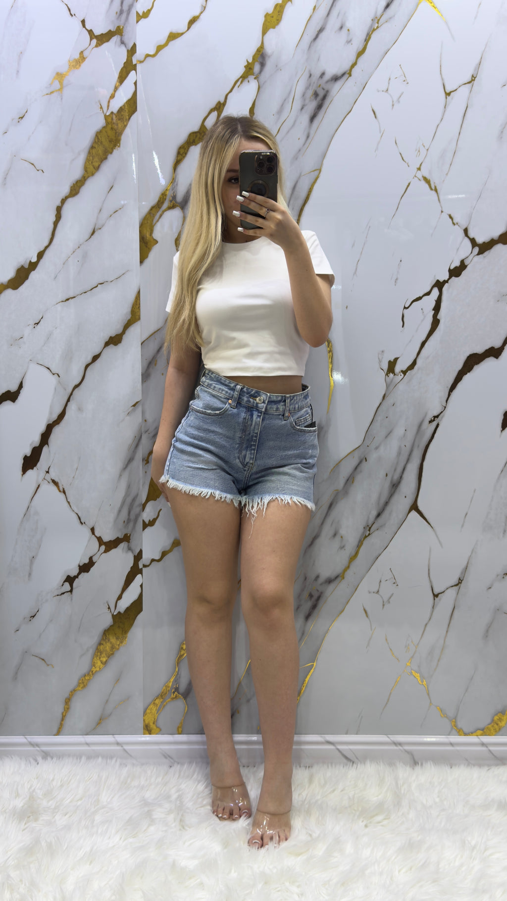 Shorts Top Denim elasticizzato frangiato