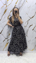 Coordinato gonna lunga e blusa Pdk in cotone fantasia con ricami