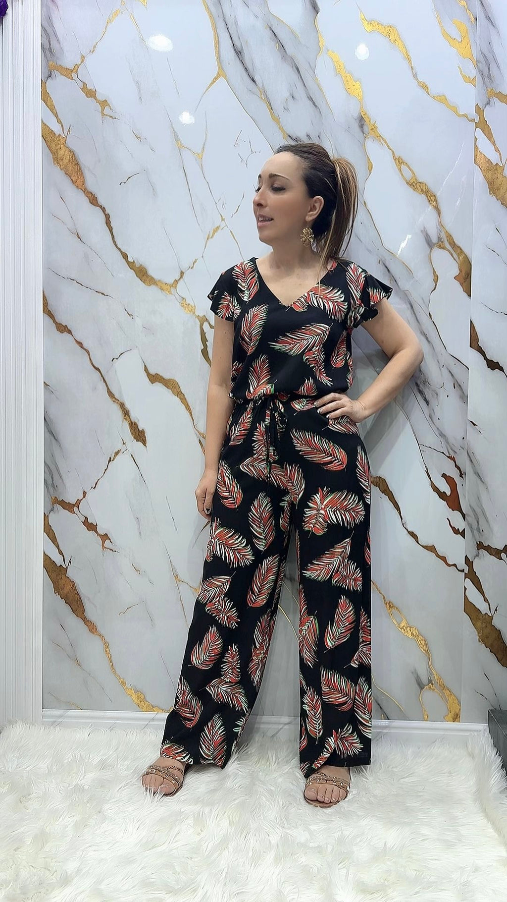 Coordinato fantasia Pdk blusa e pantalone a palazzo in lino