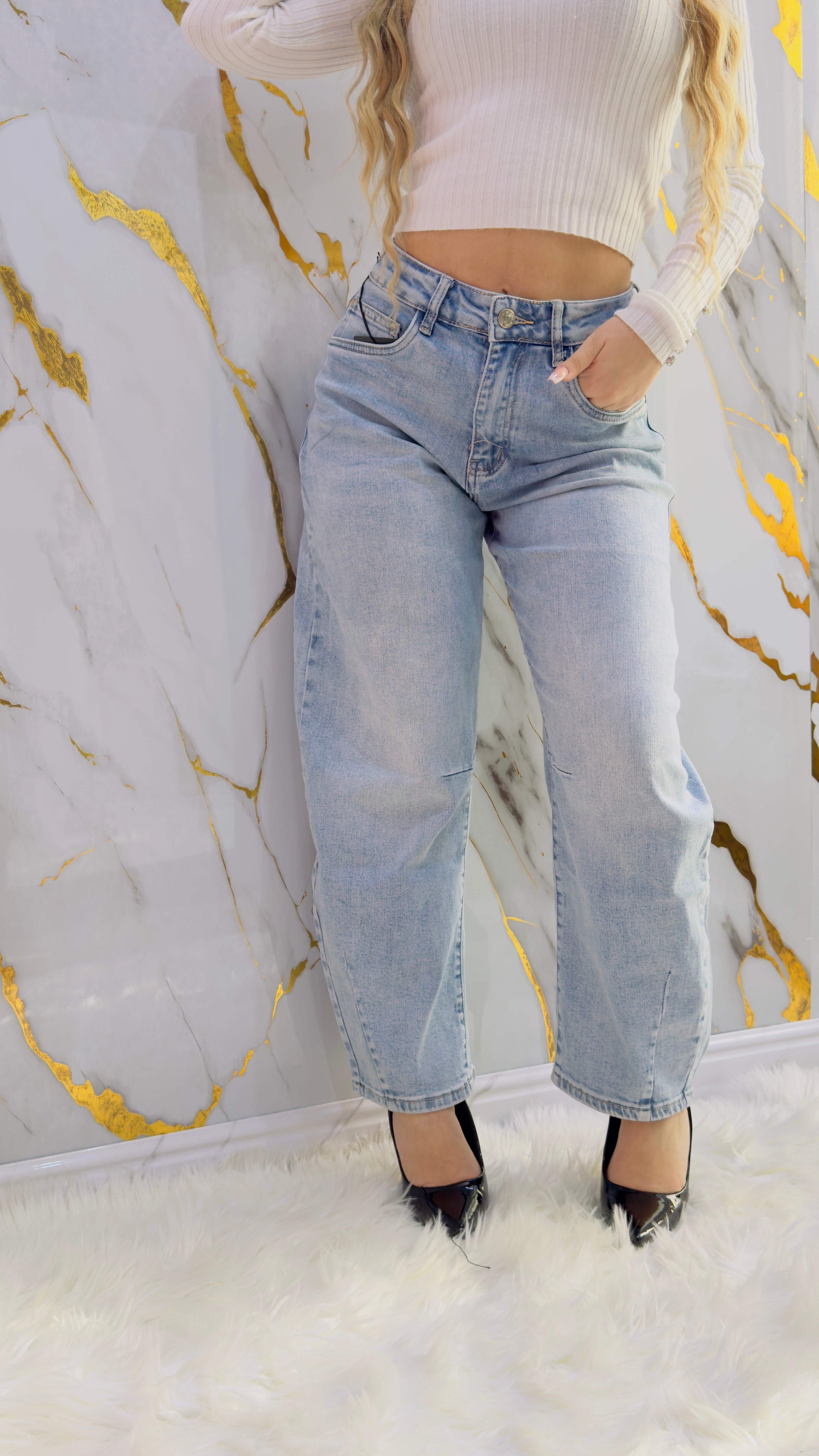 Jeans balloon Top blu chiaro elasticizzato