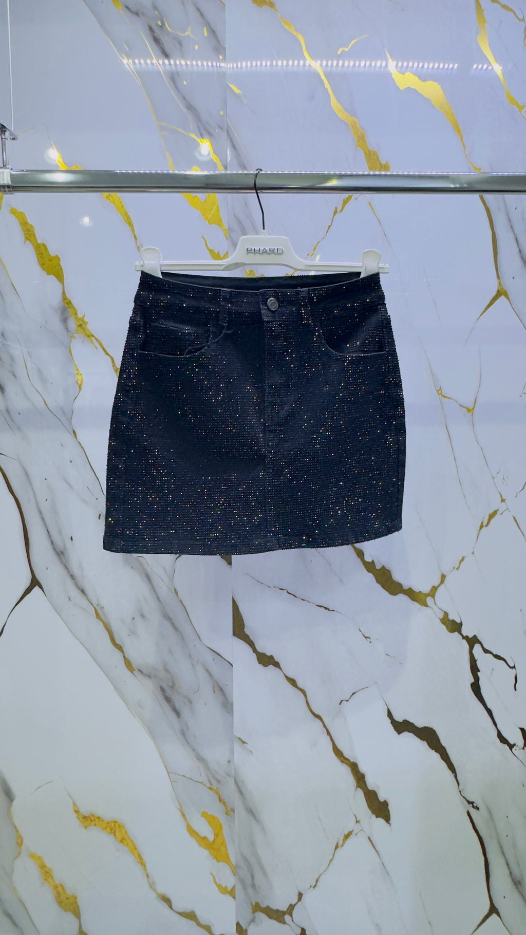 Coordinato gonna e top 2 pezzi in jeans e strass