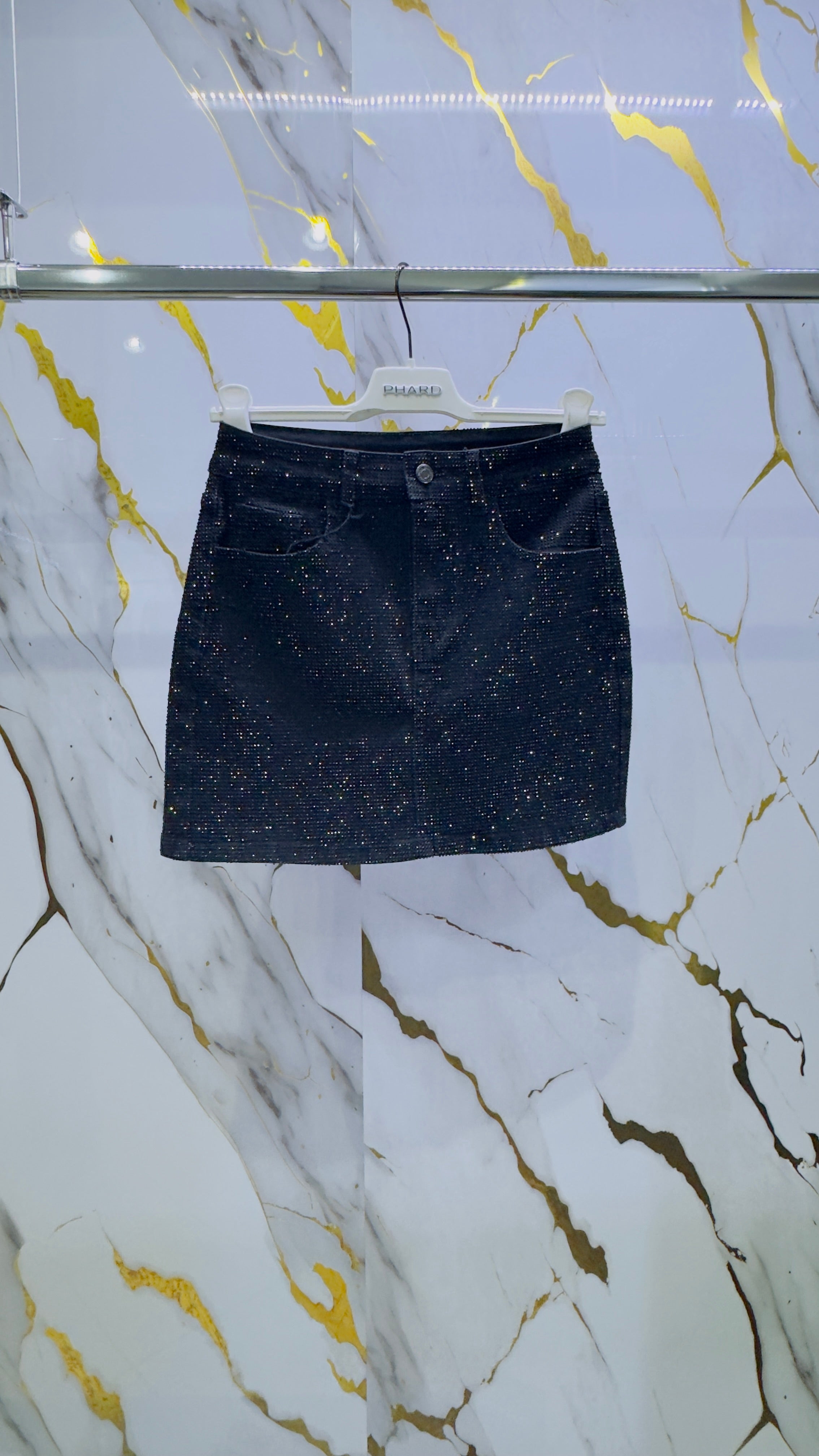 Coordinato gonna e top 2 pezzi in jeans e strass