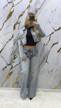 Jeans top a palazzo con applicazioni strass