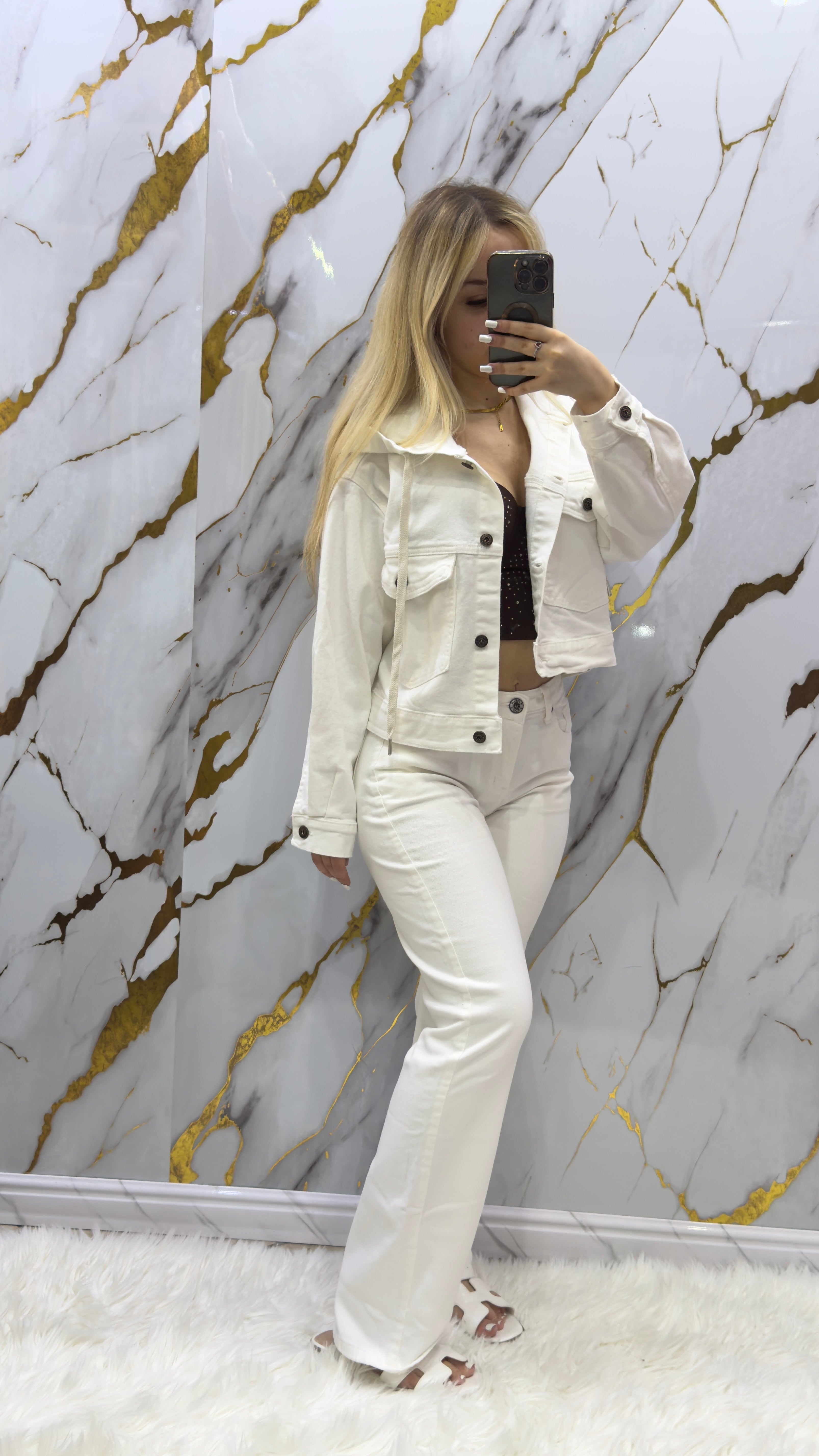 Pantalone jeans Pdk bianco a palazzo  elasticizzato