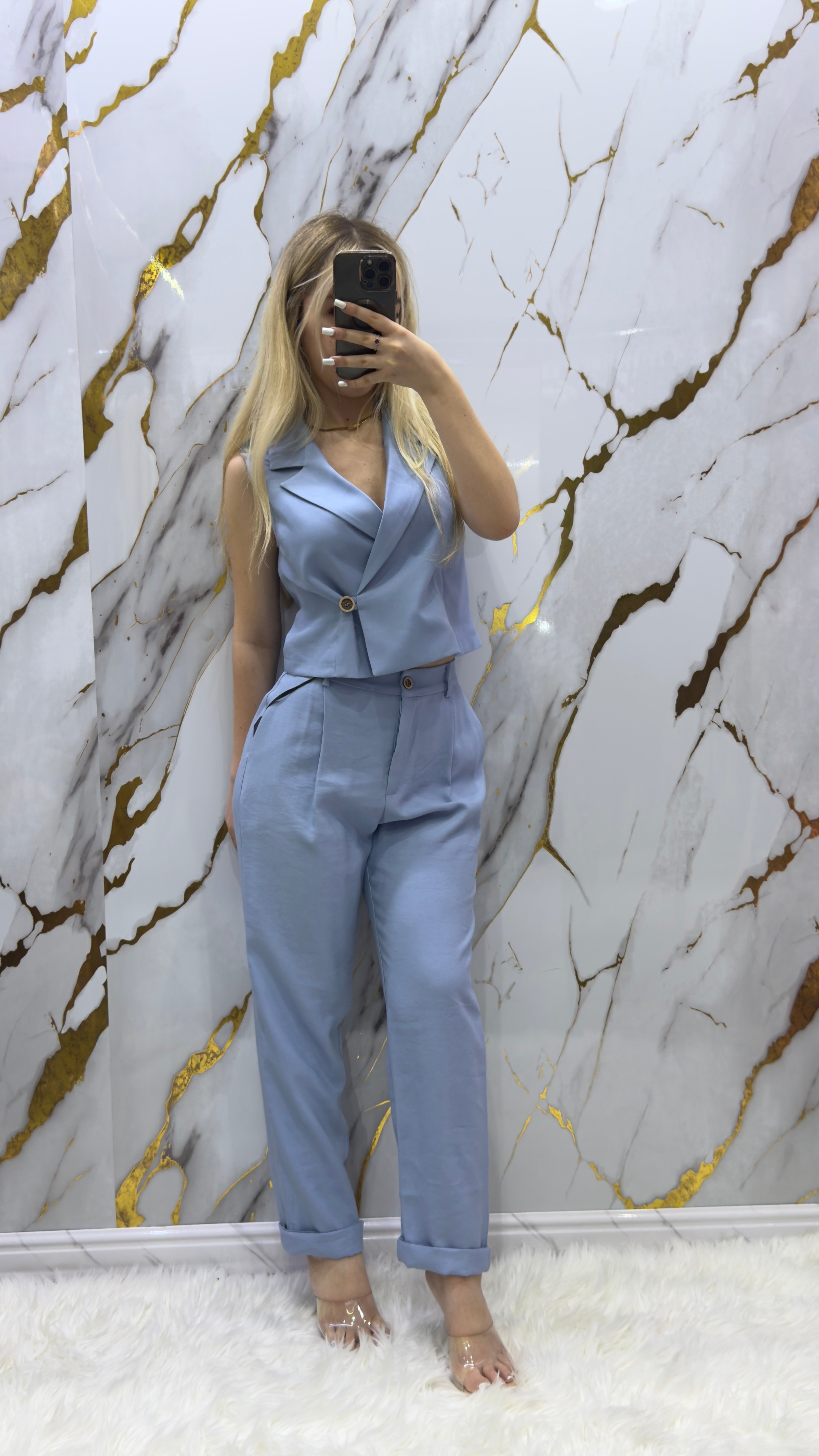 Coordinato Pdk pantalone a sigaretta con gilet incrociato