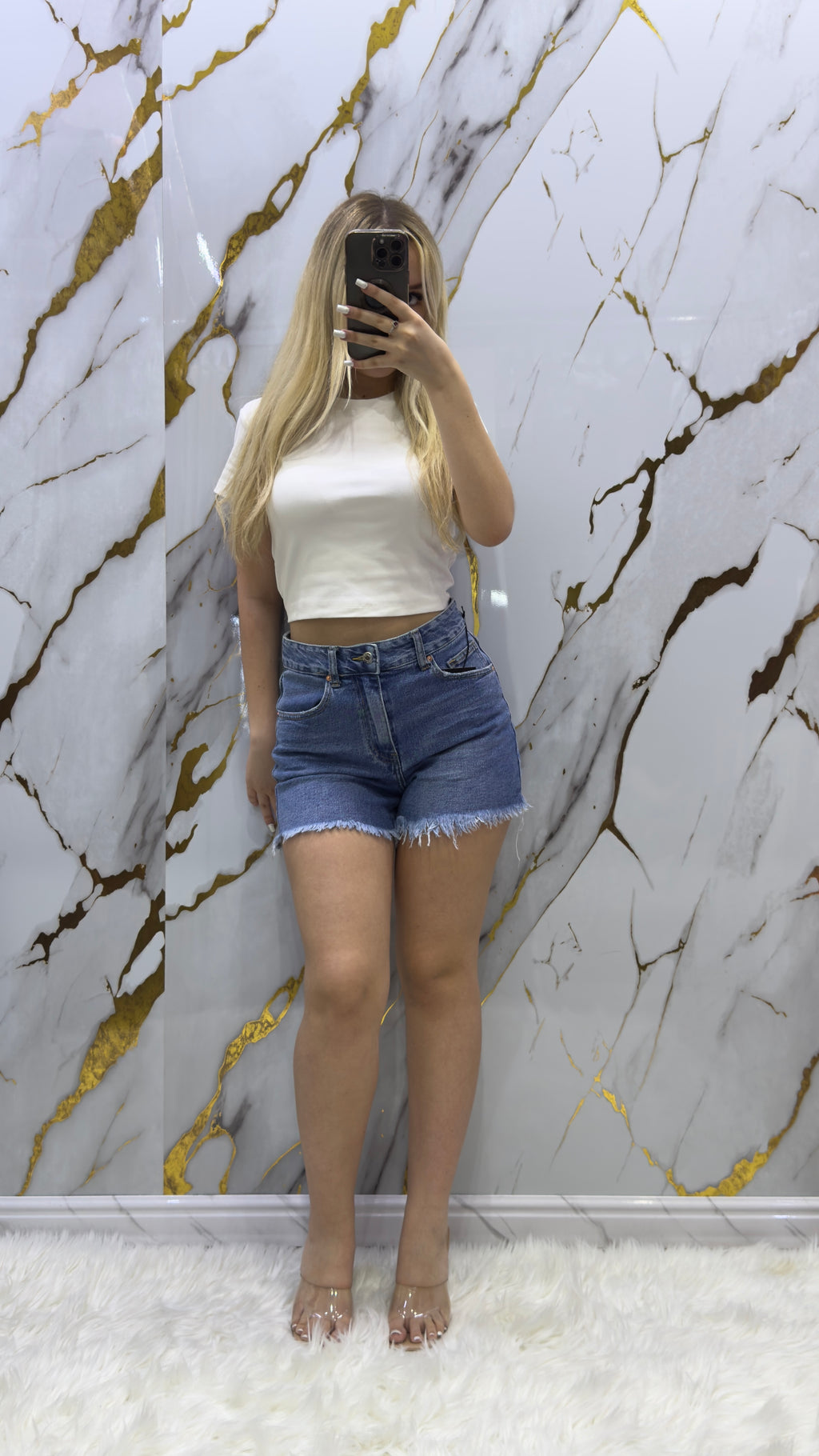 Shorts Top Denim elasticizzato frangiato