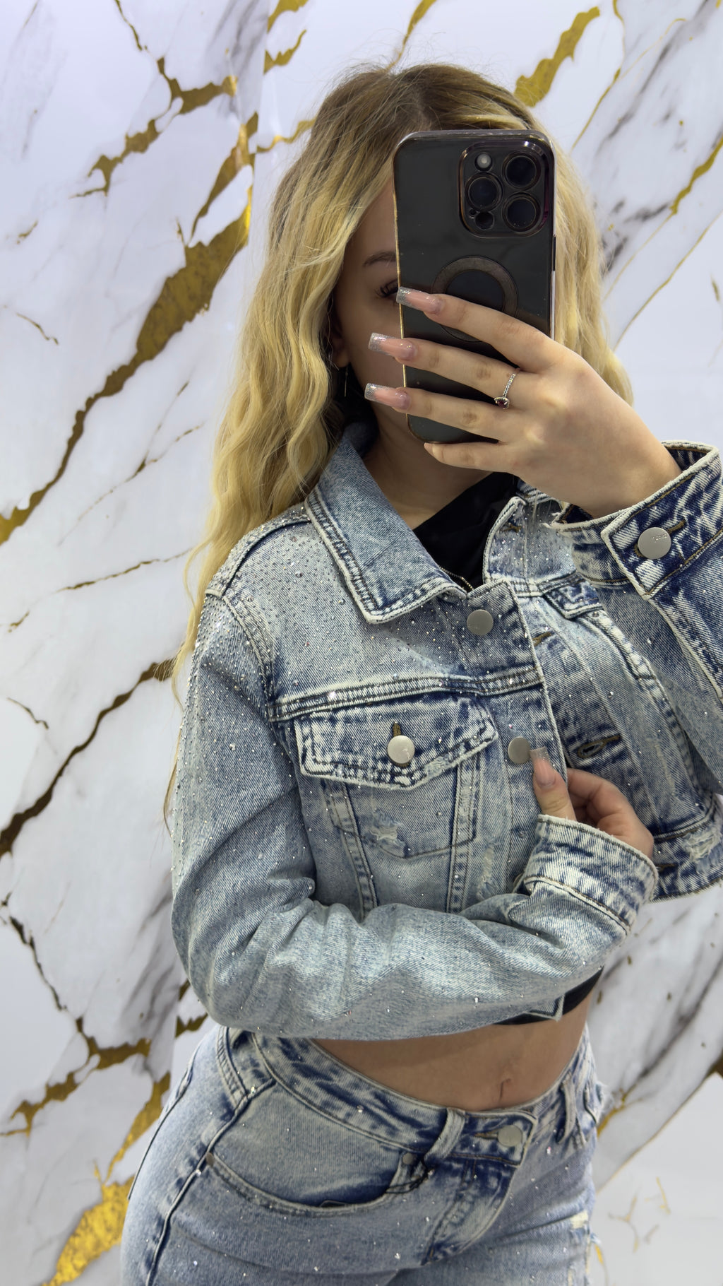 Giubbino crop in tessuto Denim