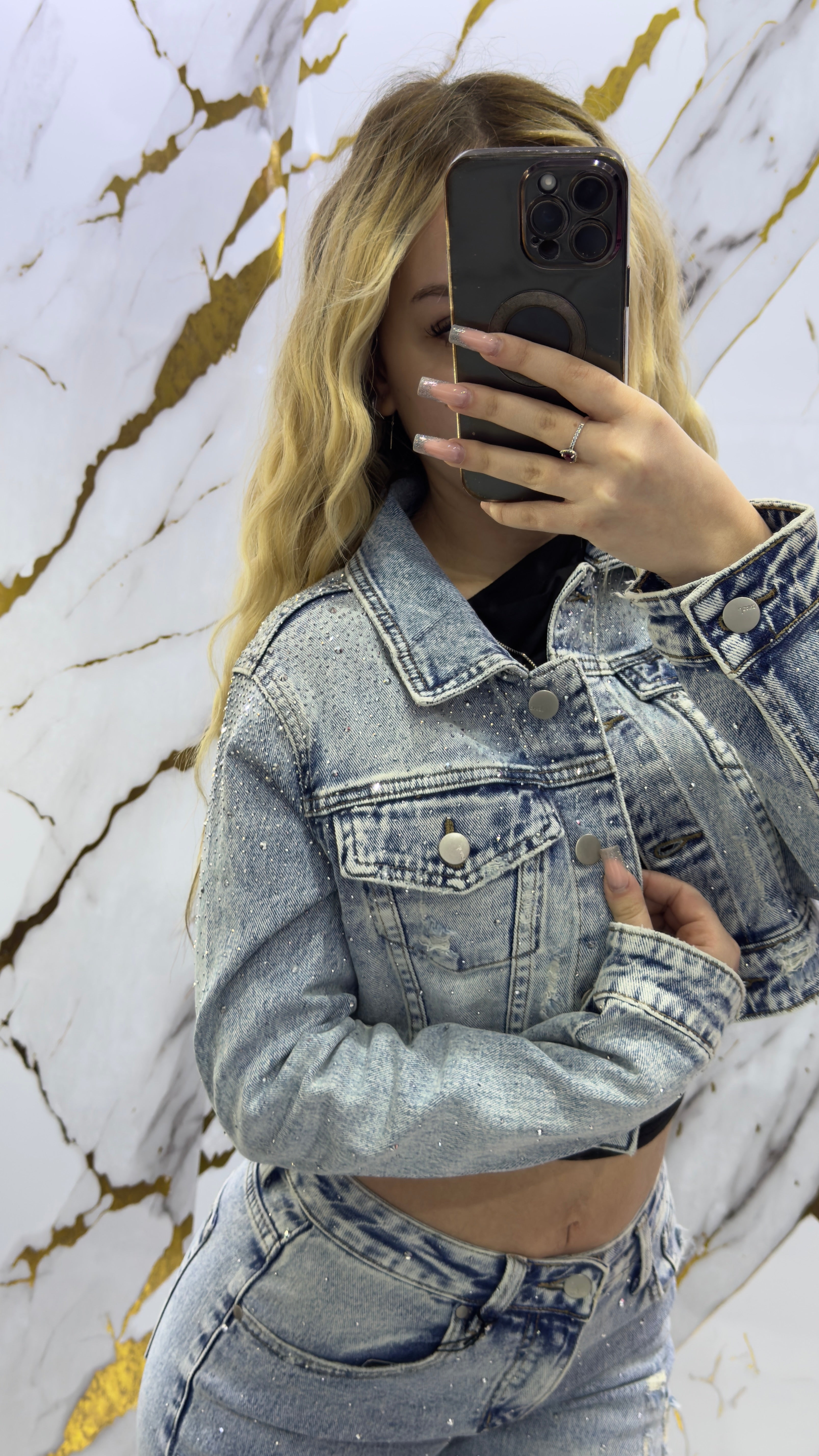 Giubbino crop in tessuto Denim