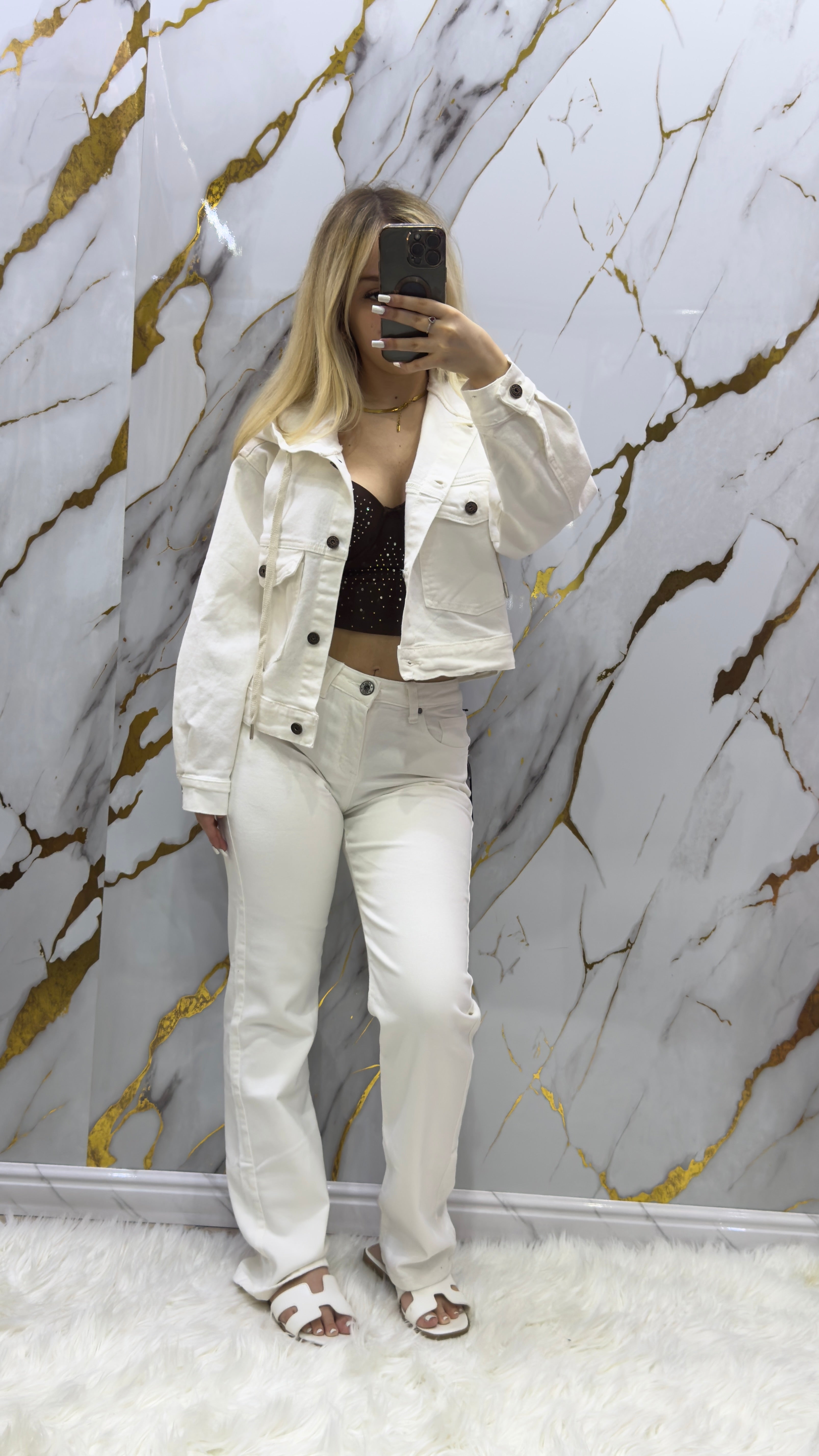 Pantalone jeans Pdk bianco a palazzo  elasticizzato