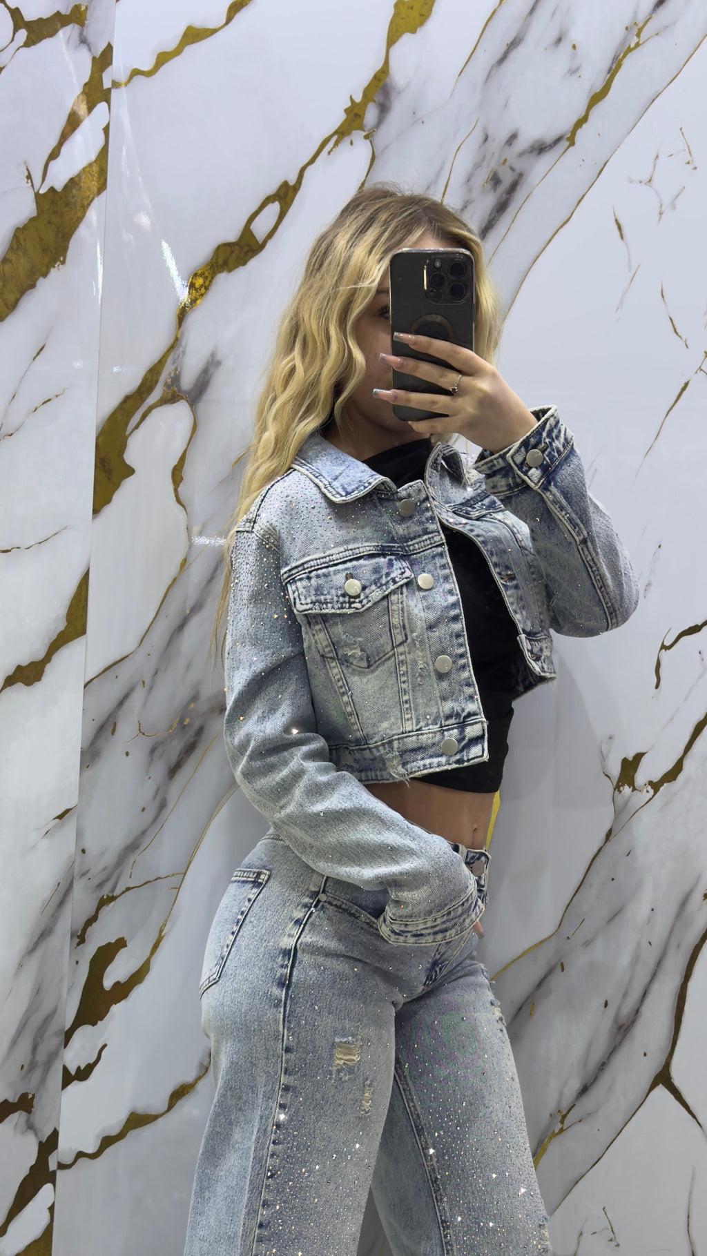 Giubbino crop in tessuto Denim