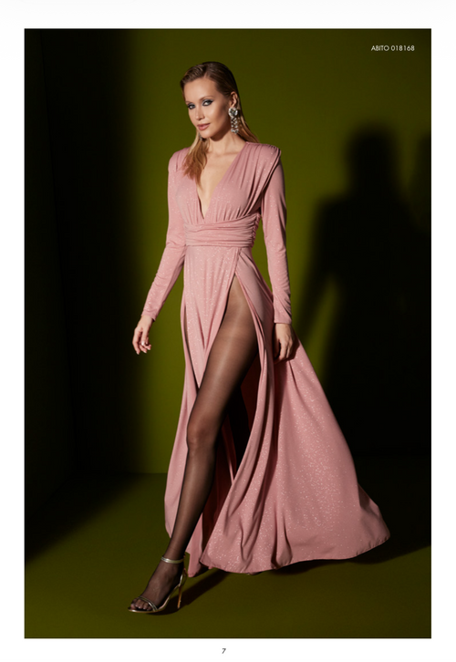 Abito elegante Sarah Chole doppio spacco con body rosa lurex elasticizzato