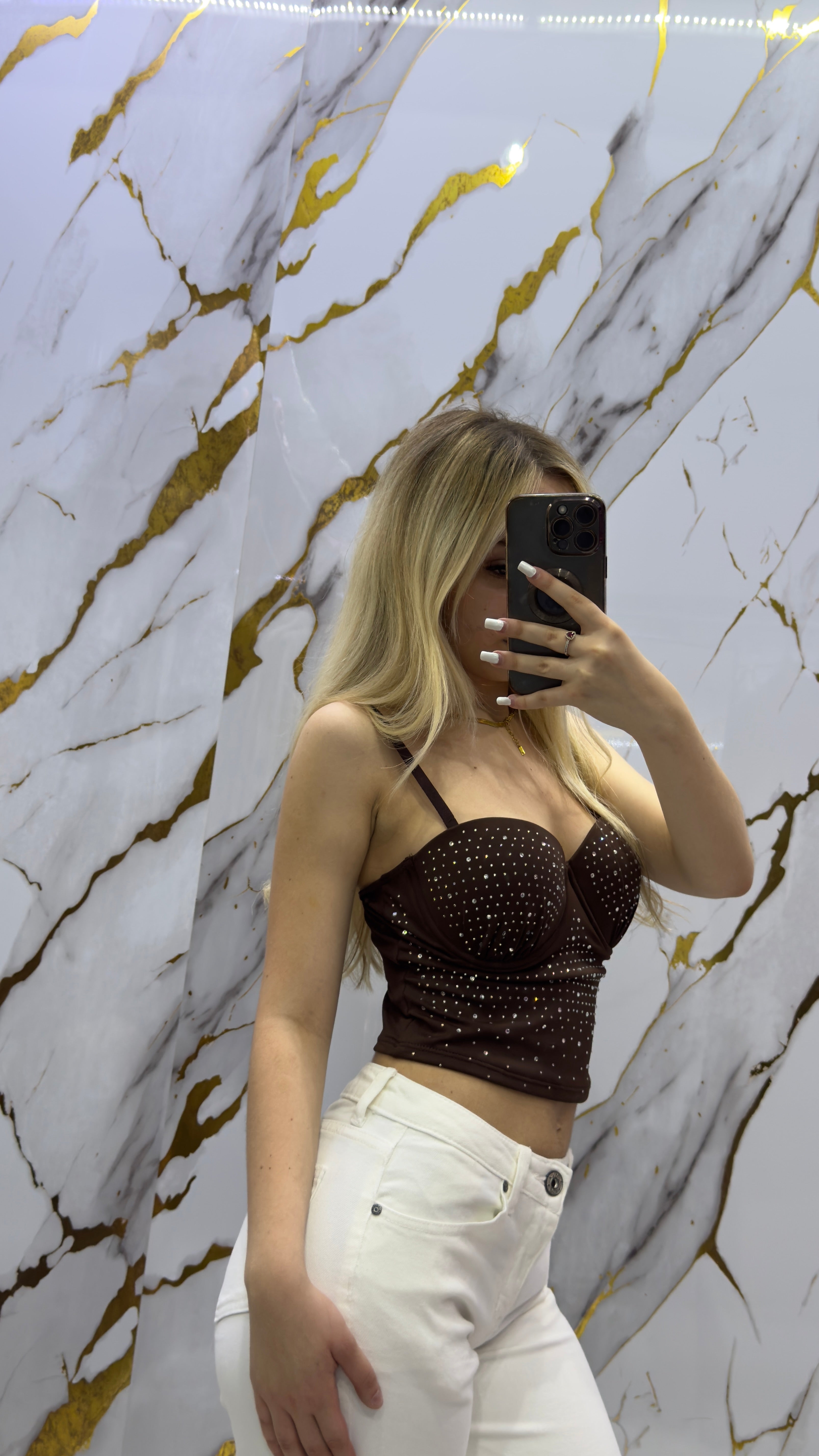 Top con strass elasticizzato regolabile