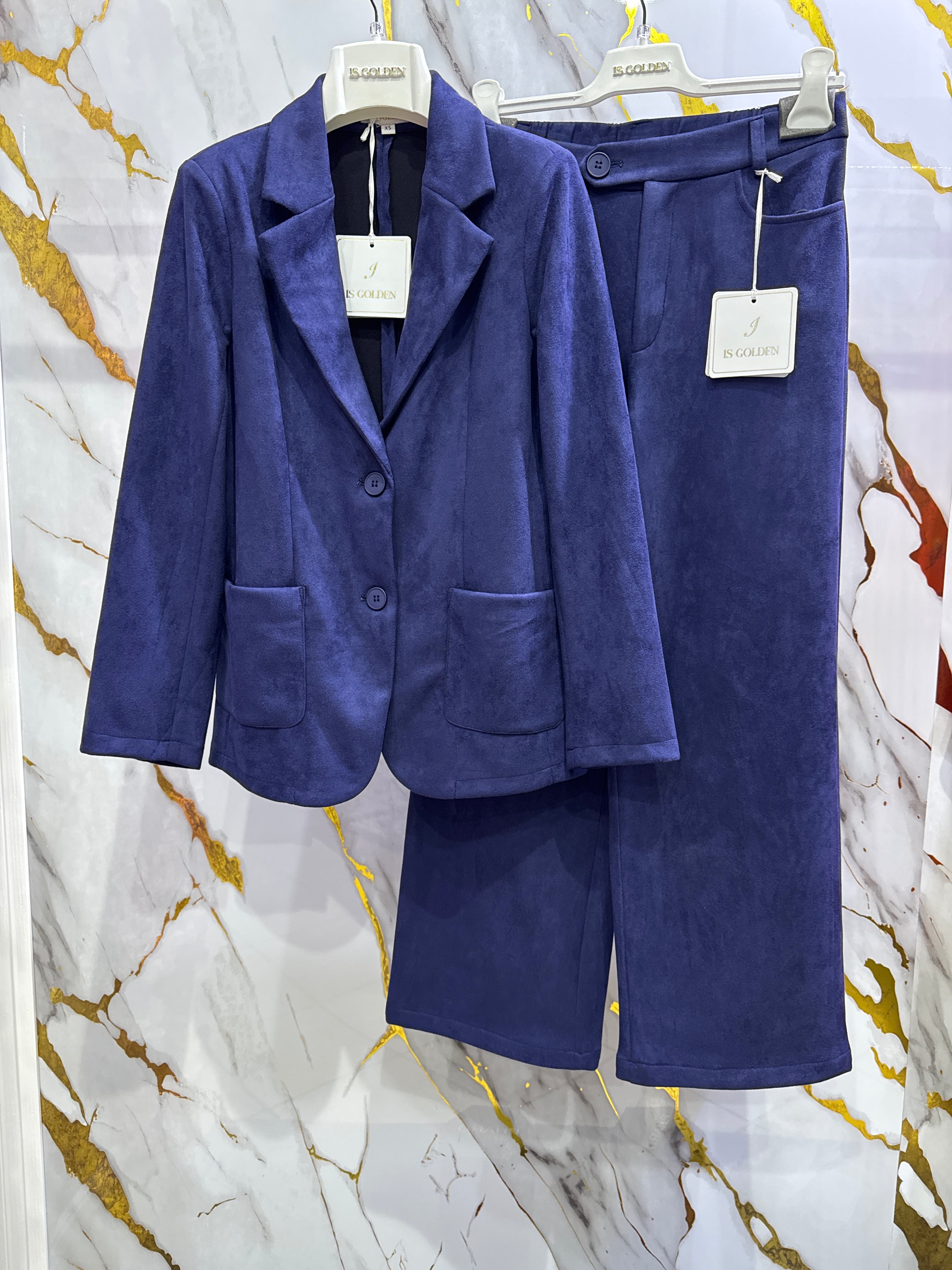 Tailleur in velluto isi elasticizzato con pantalone a palazzo