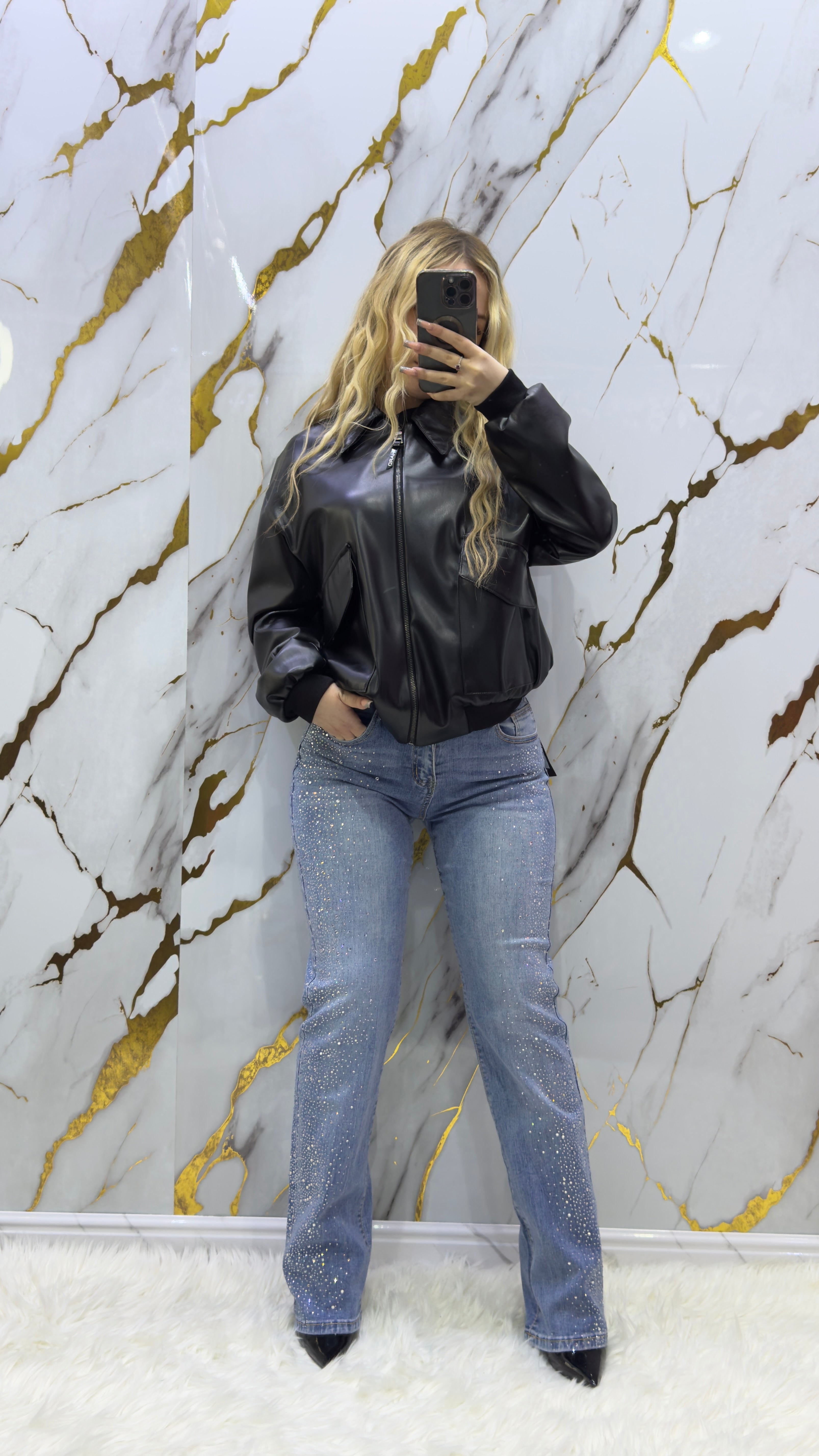 Jeans Pdk diritto con applicazioni strass sui lati