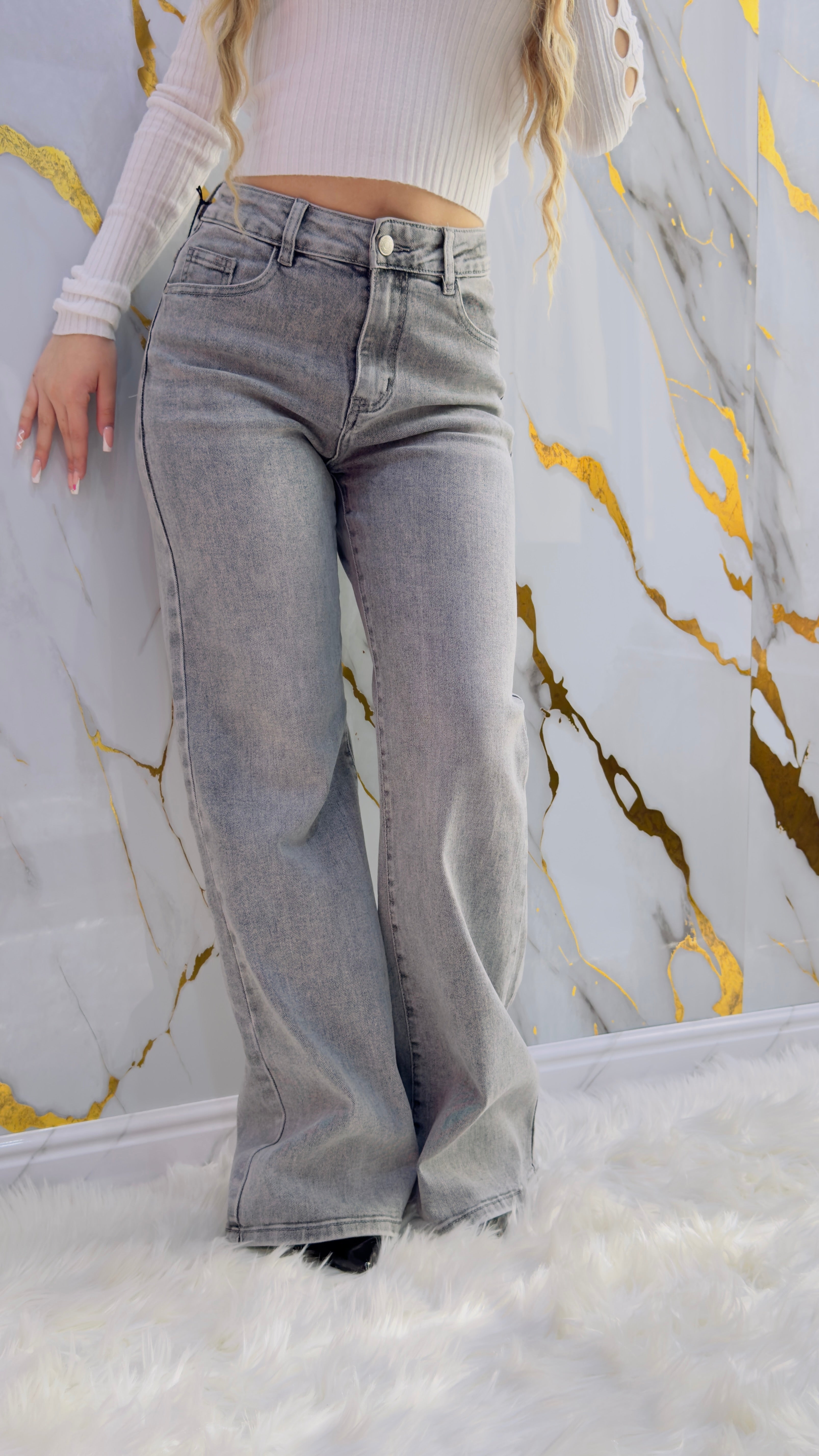 Jeans a palazzo elasticizzato grigio