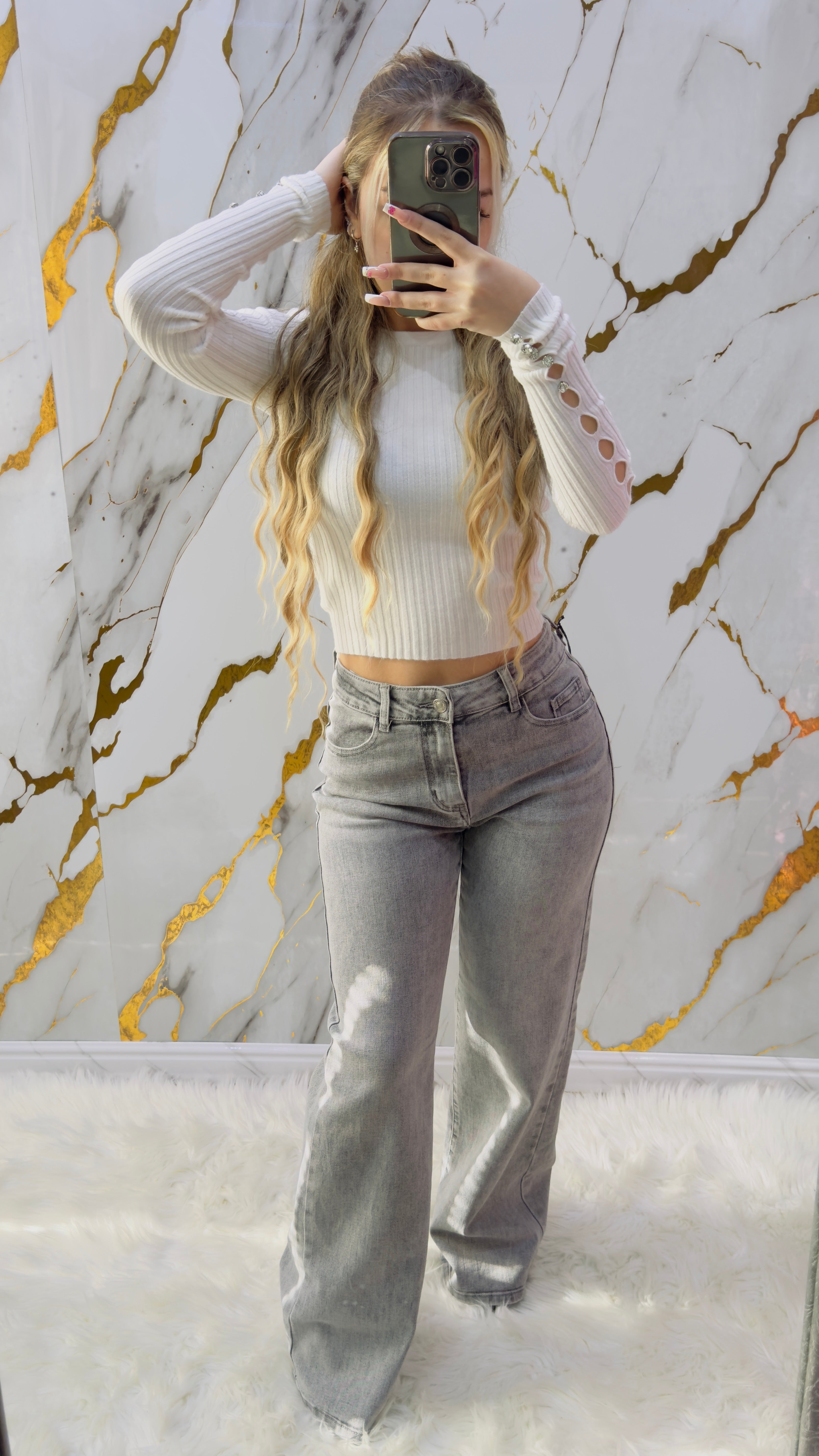 Jeans a palazzo elasticizzato grigio