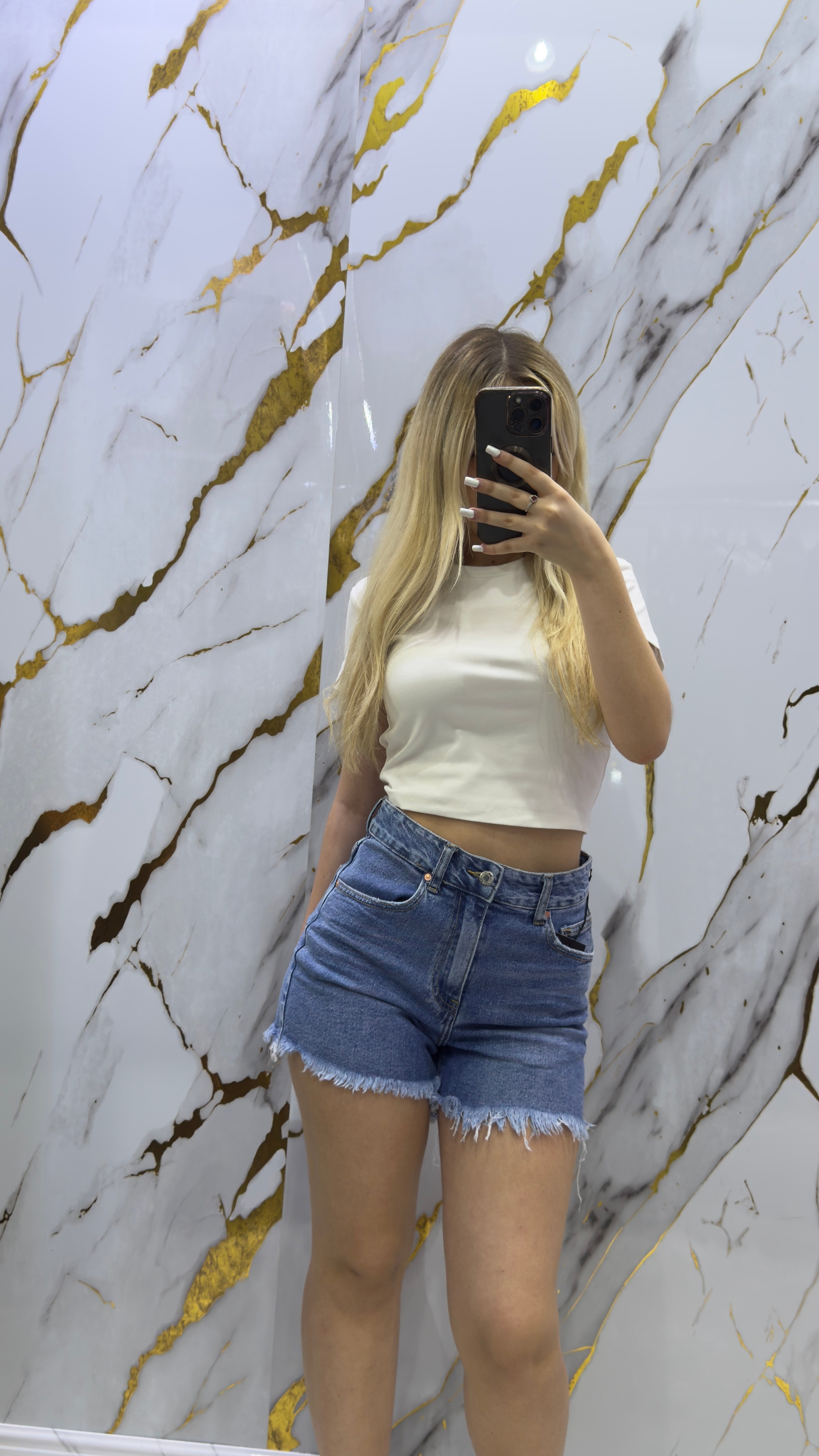 Shorts Top Denim elasticizzato frangiato