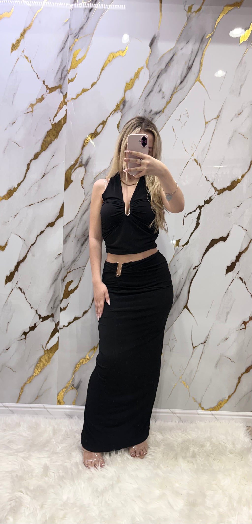 Coordinato pdk top e gonna lunga in tessuto elasticizzato