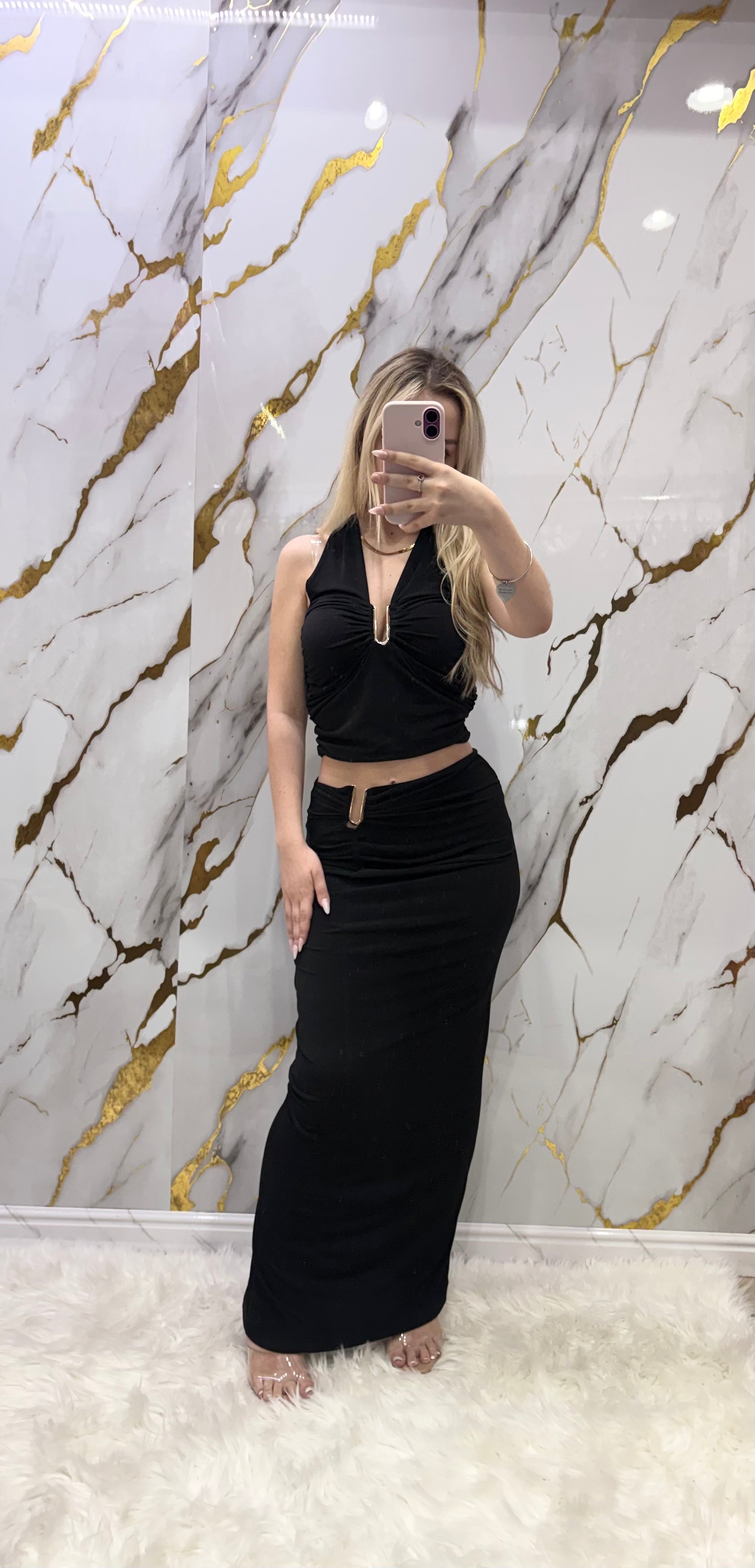Coordinato pdk top e gonna lunga in tessuto elasticizzato