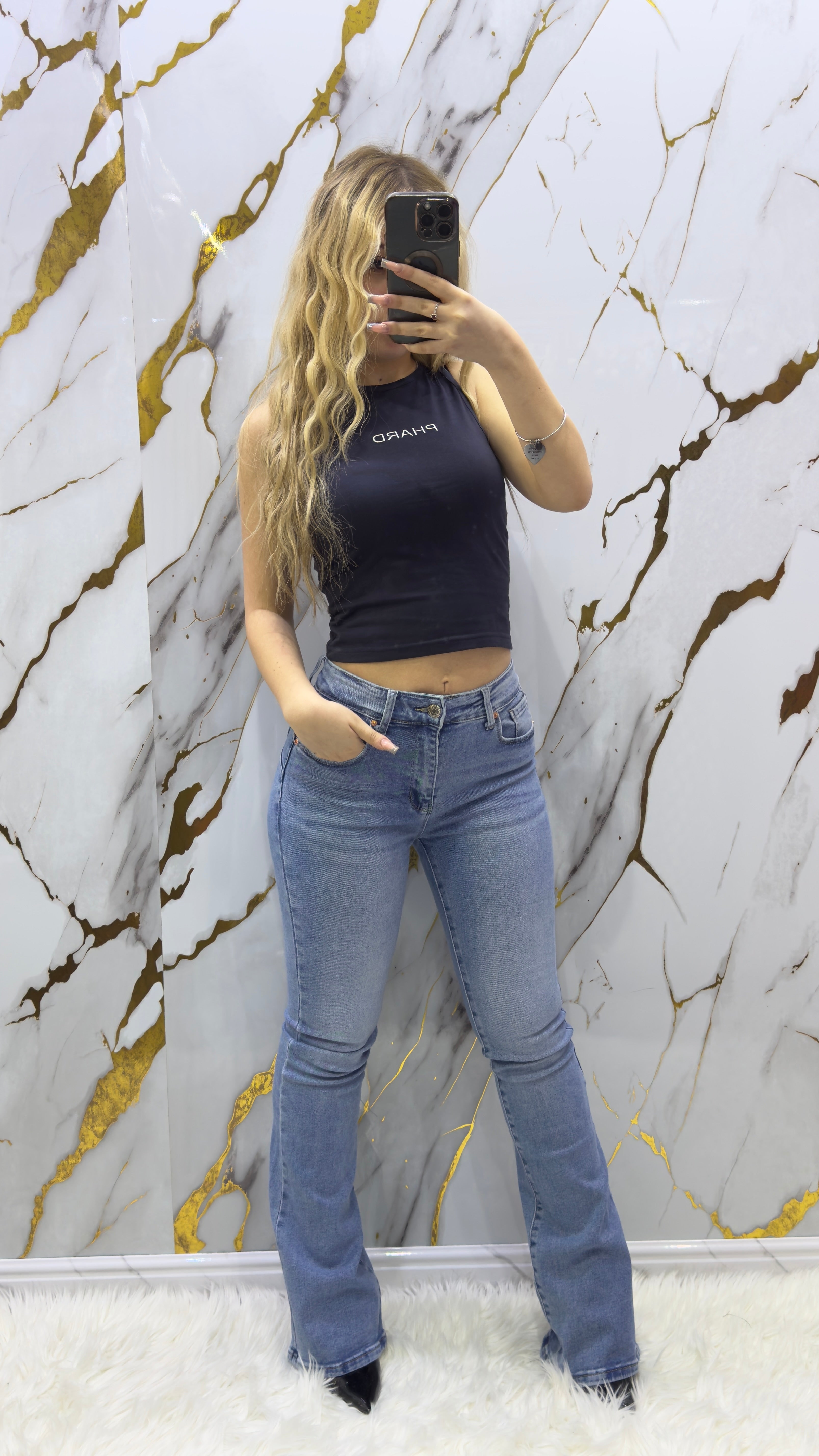 Top Jeans a zampa elasticizzato
