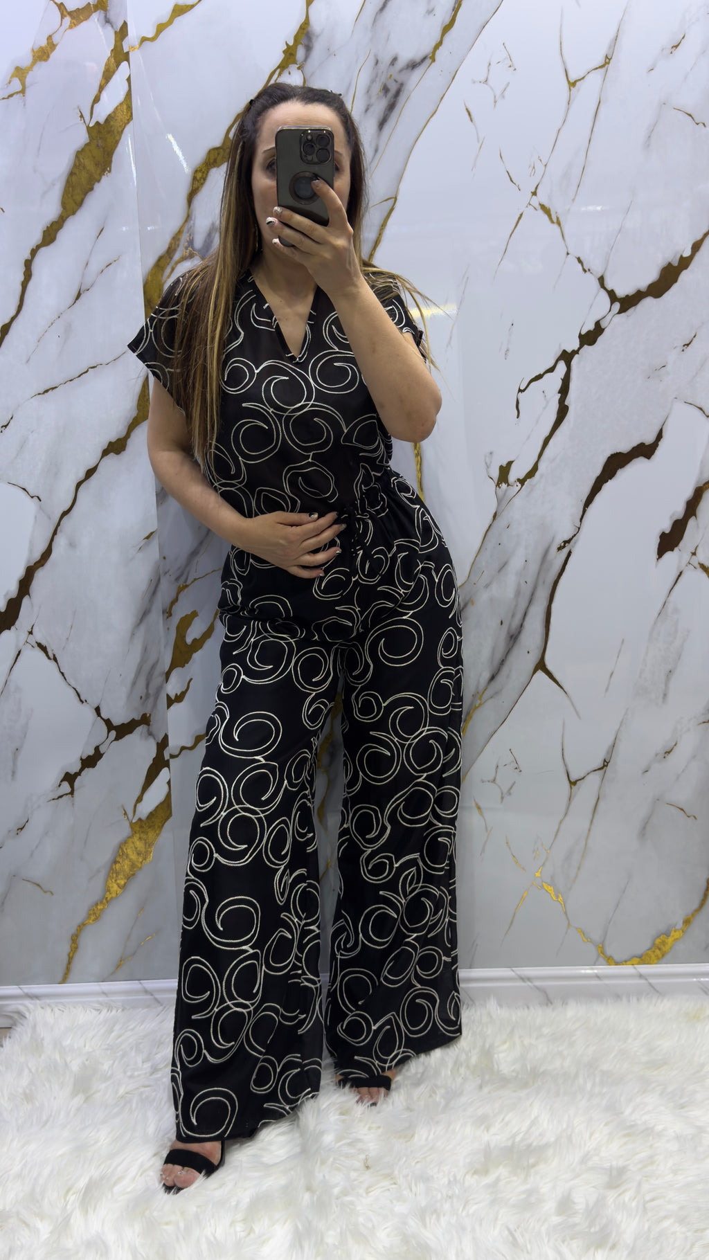 Coordinato Pdk pantalone a palazzo e blusa in cotone con ricami