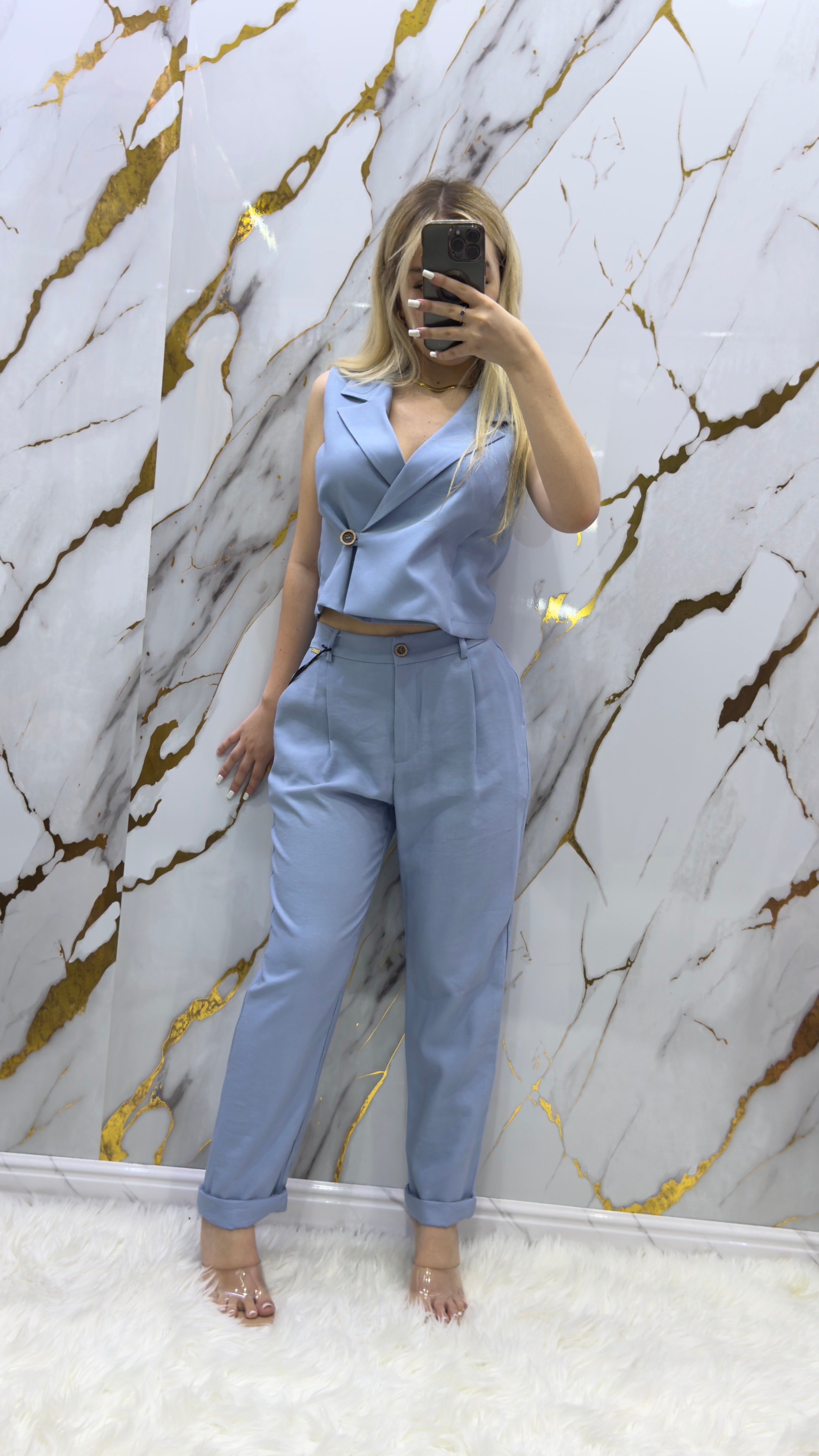 Coordinato Pdk pantalone a sigaretta con gilet incrociato