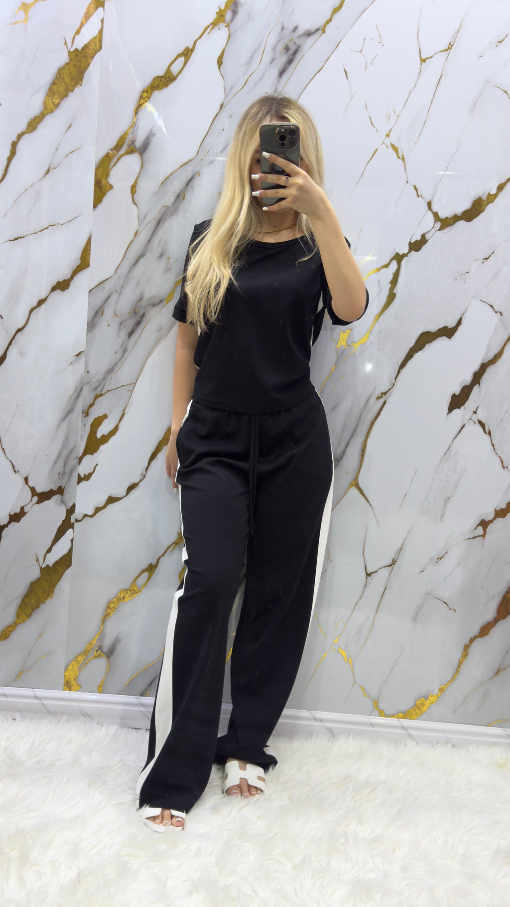 Coordinato Pdk shirt e pantalone a palazzo con bande laterali in cotone 100%
