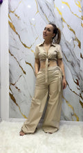 Coordinato Sarah Chole crop con laccetto e pantalone a palazzo in cotone
