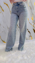 Jeans a palazzo Top con applicazioni strass leggermente elasticizzato