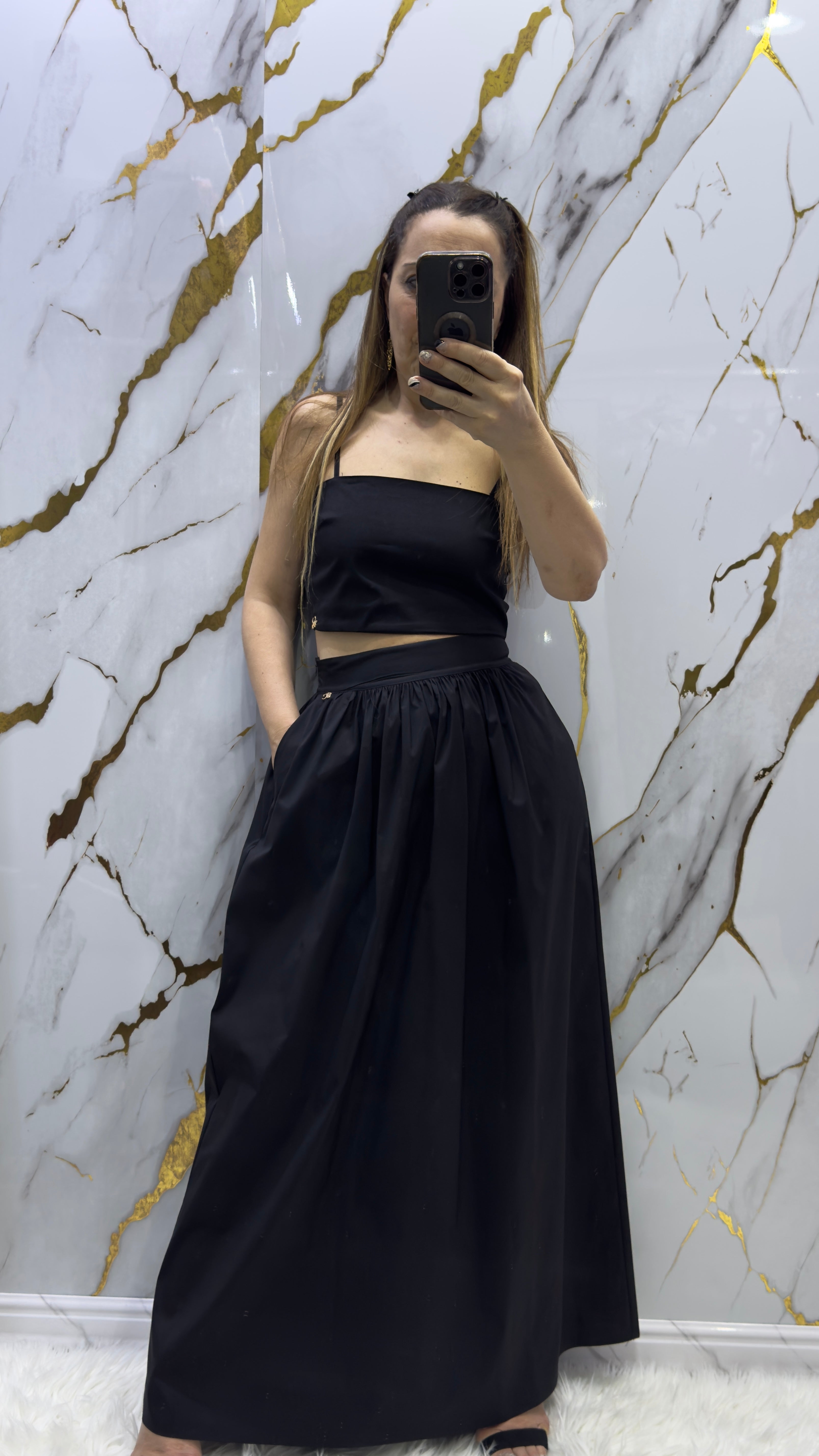 Coordinato Sarah Chole gonna lunga e top elasticizzato in cotone 100%