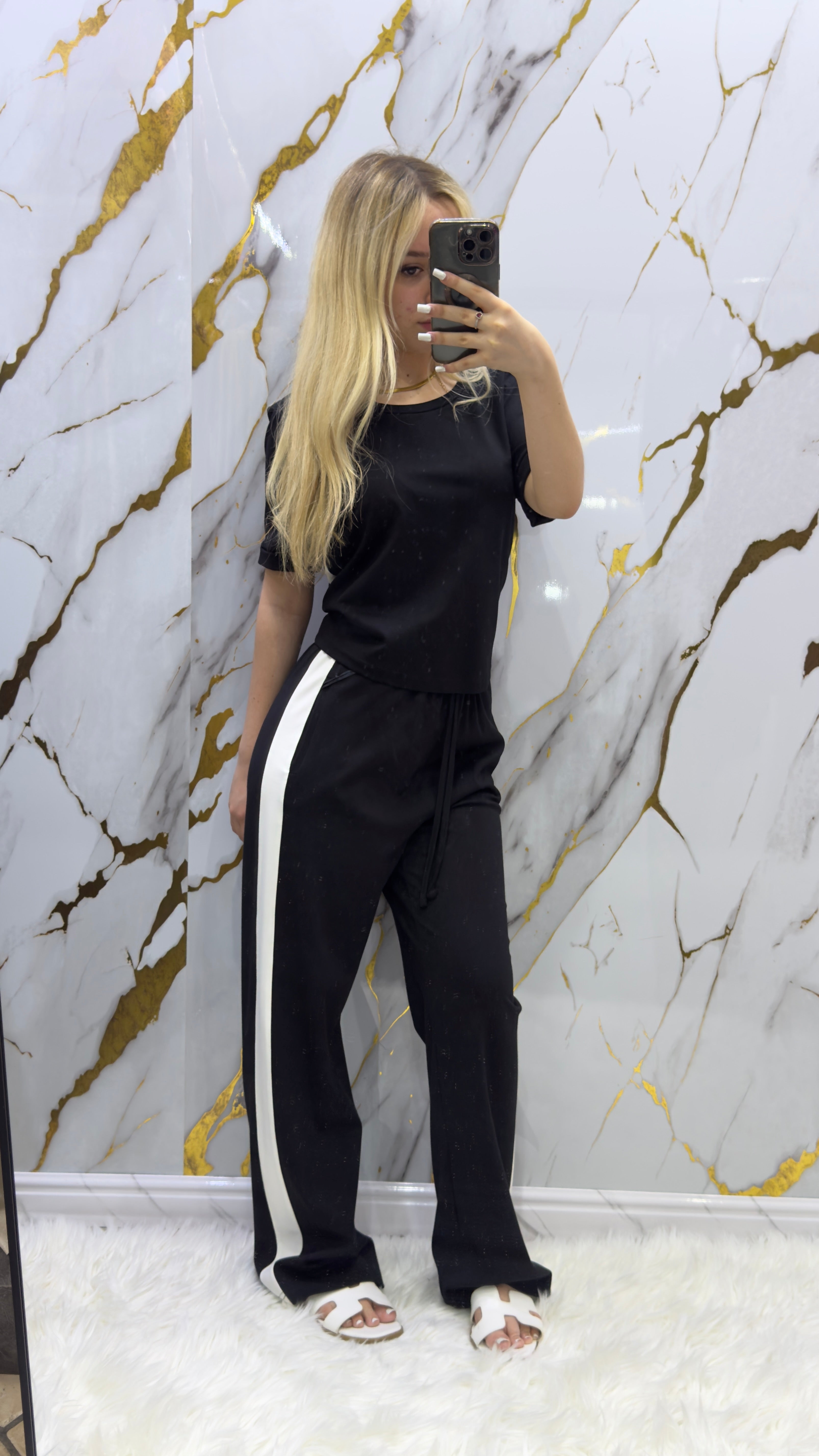 Coordinato Pdk shirt e pantalone a palazzo con bande laterali in cotone 100%