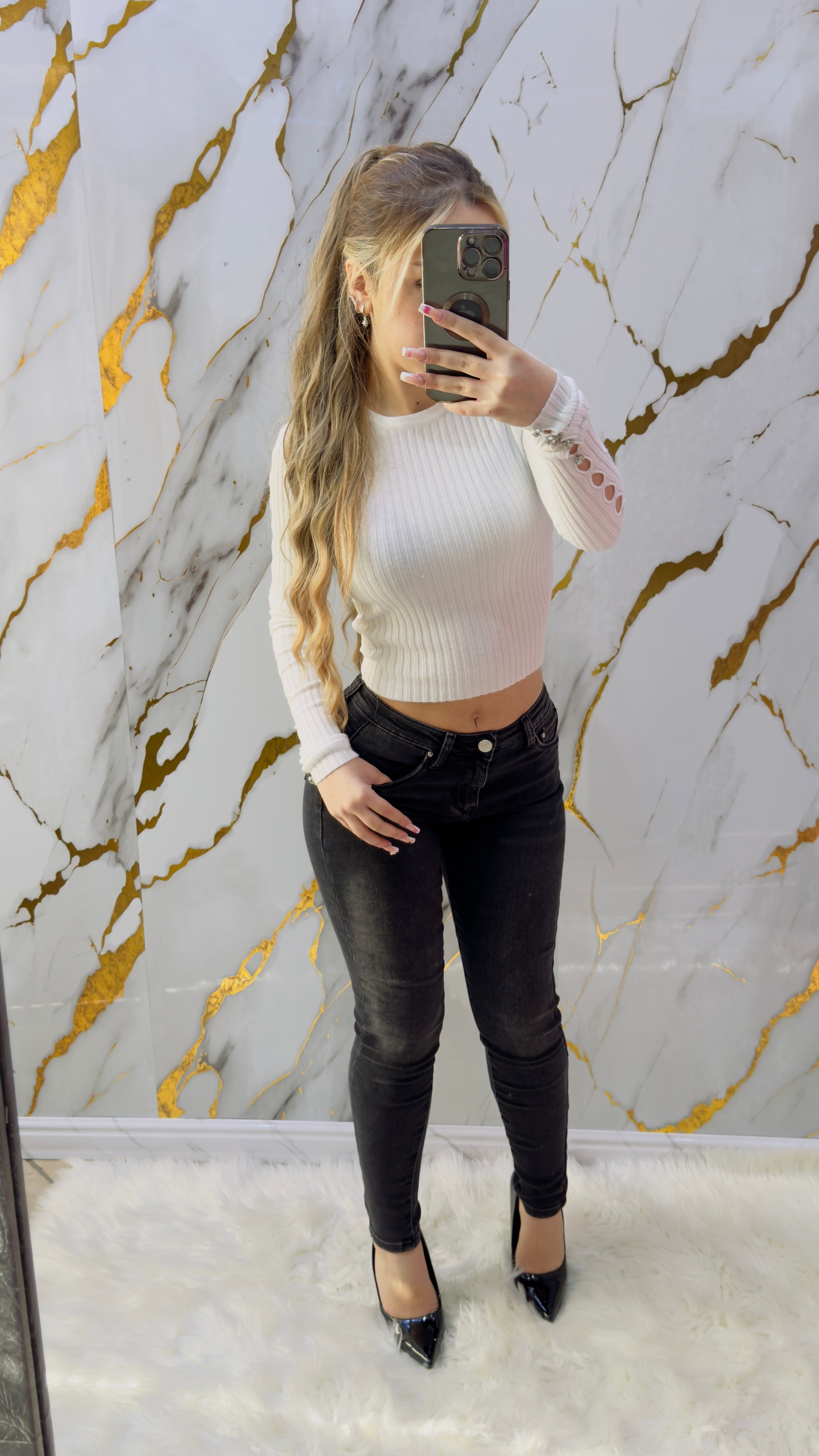 Jeans skinny Top push up nero carteggiato elasticizzato